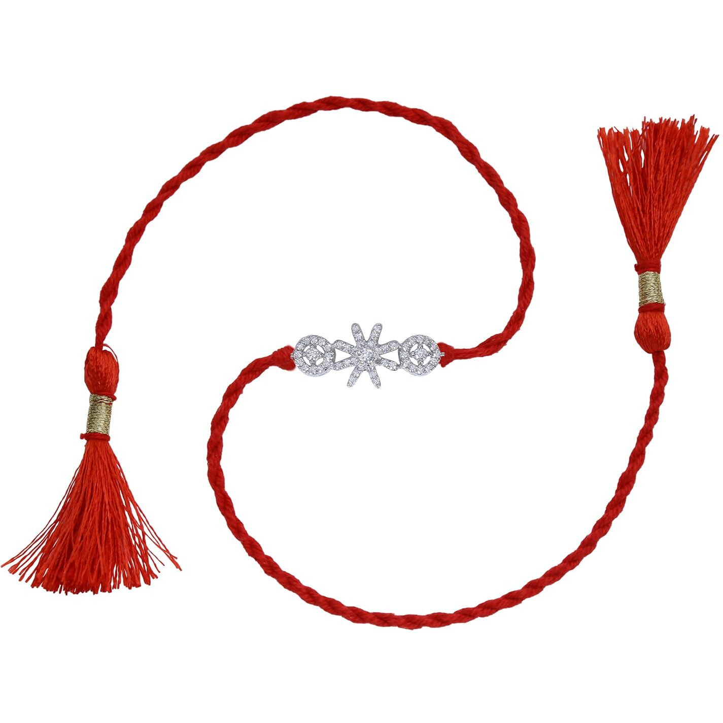 Ananth Jewels Men's Cotton 92.5 Sterling Silver Rakhi Bracelet For Brother (Red)