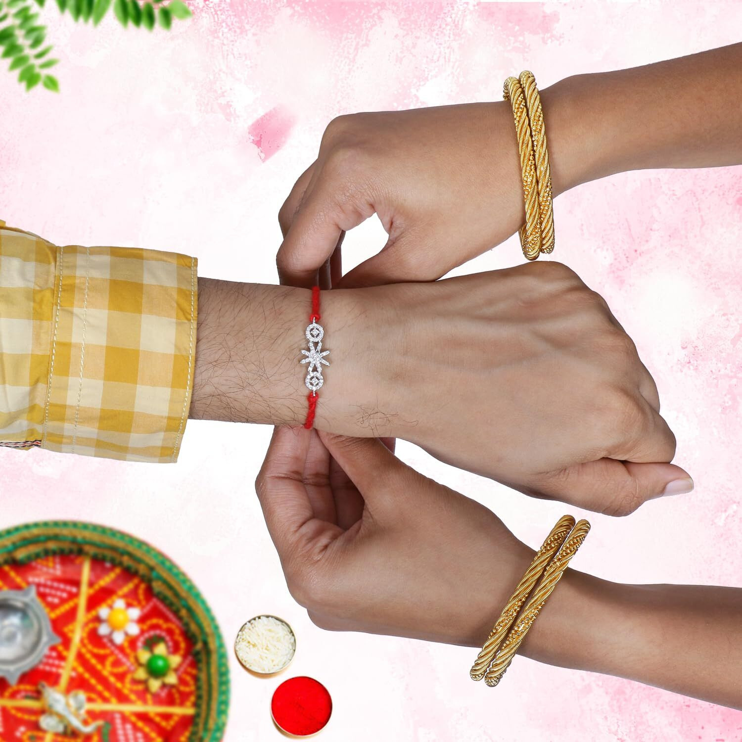 Ananth Jewels Men's Cotton 92.5 Sterling Silver Rakhi Bracelet For Brother (Red)