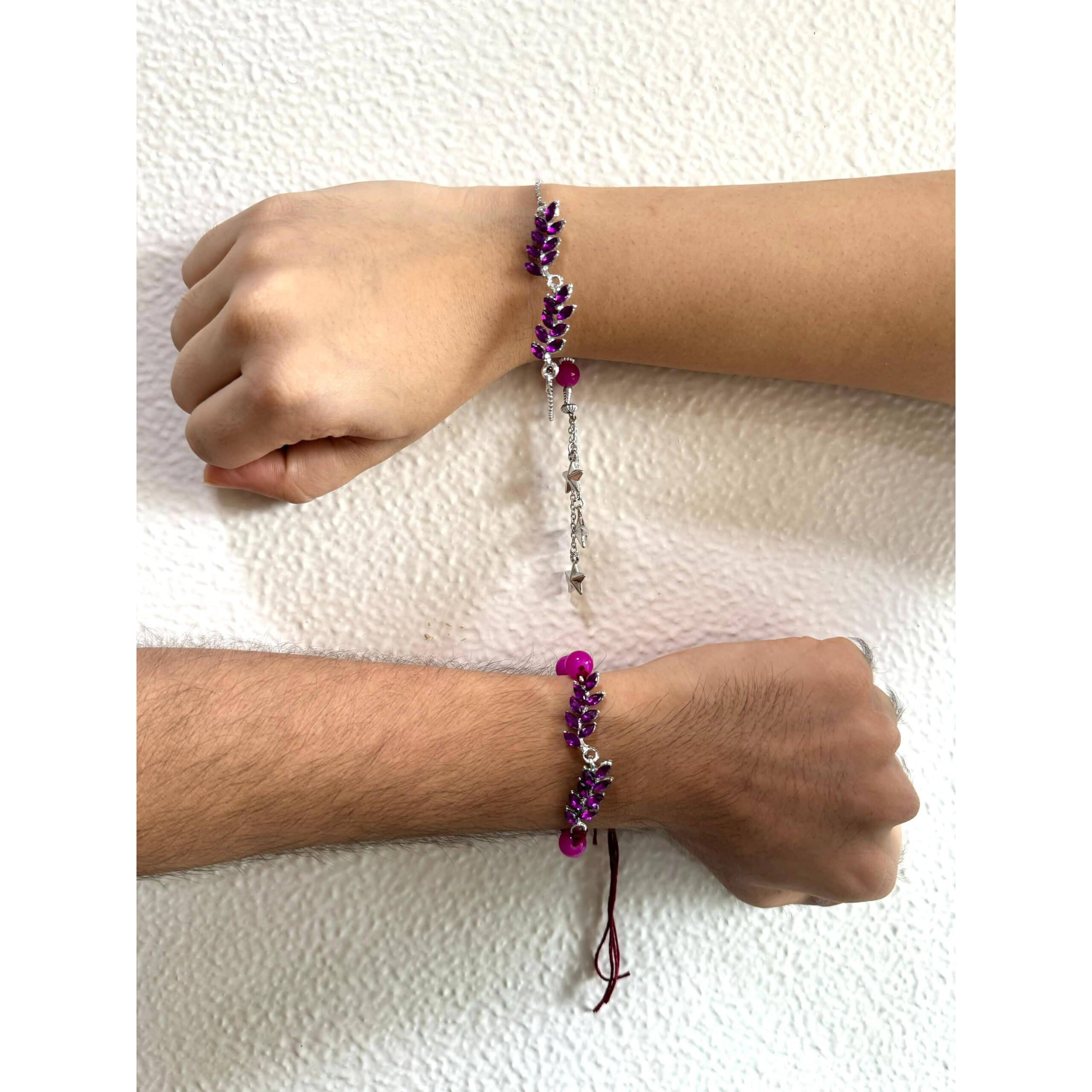 Mahi Leafy Shape Purple Crystals Lumba And Brother Rakhi Set For Bhaiya And Bhabhi (Rcol1105680Rpur)