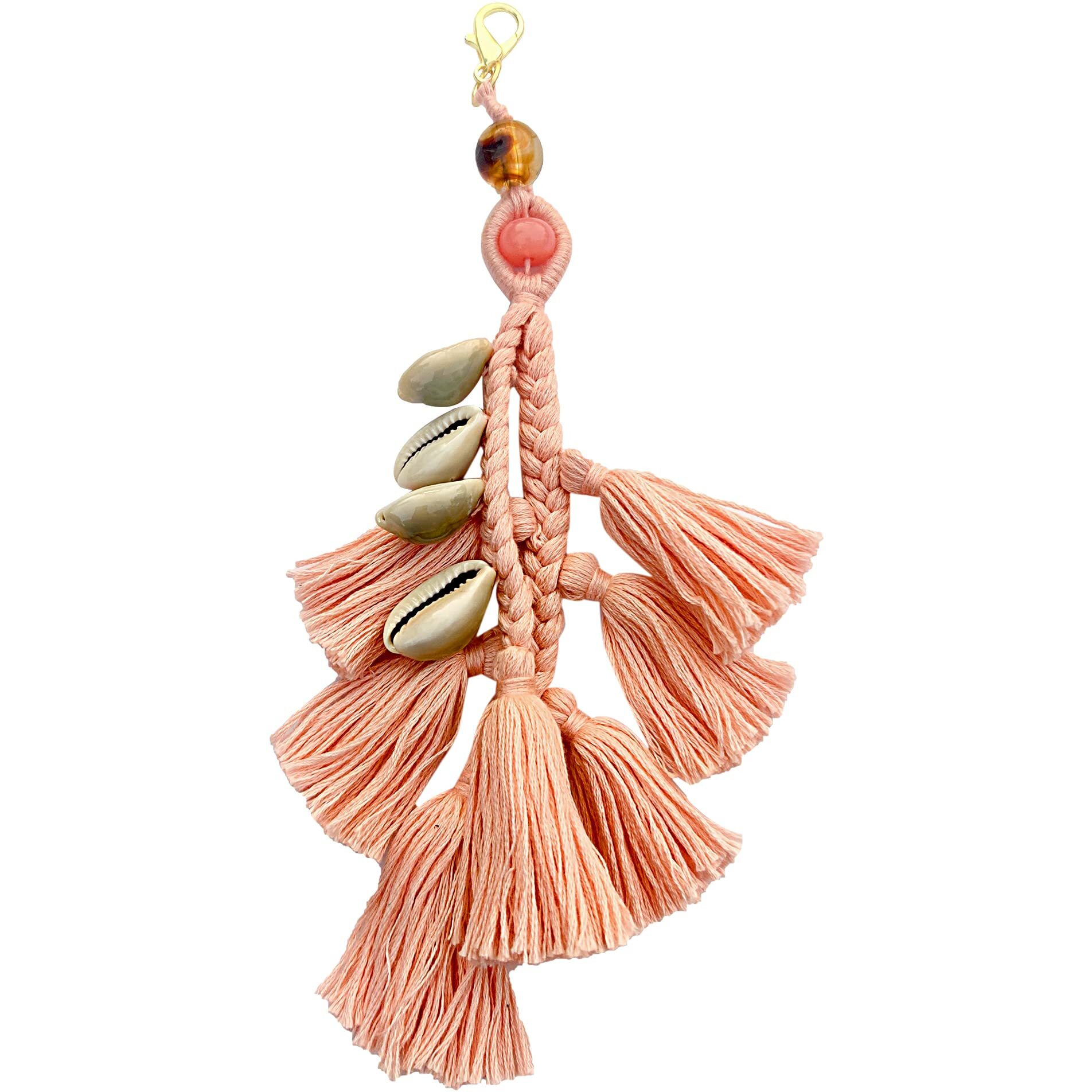 Fure Tasseled Cowrie Shell Lumba/Bag Hanging & Rakhi Set (Pink) For Women & Men