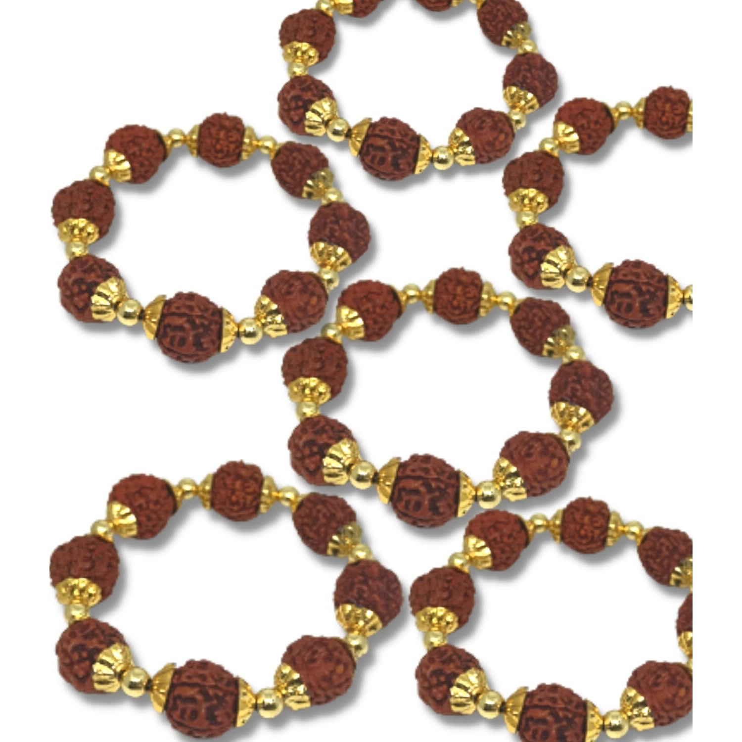 Quarya Rakhi Rudraksha Bracelet Friendship Band Stretchable Wrist Band Rudraksh Rakhis For Brother With Natural 5 Mukhi Panchmukhi Rudraksh Beads For Rakshabandhan Men And Women (Combo Pack Of 6)