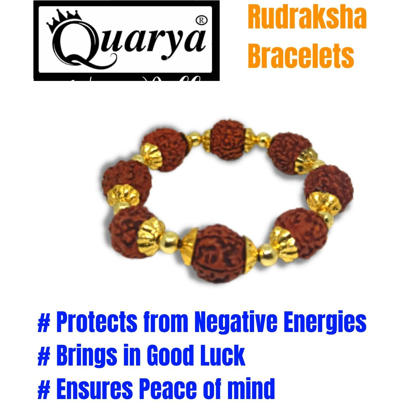 Quarya Rakhi Rudraksha Bracelet Friendship Band Stretchable Wrist Band Rudraksh Rakhis For Brother With Natural 5 Mukhi Panchmukhi Rudraksh Beads For Rakshabandhan Men And Women (Combo Pack Of 6)