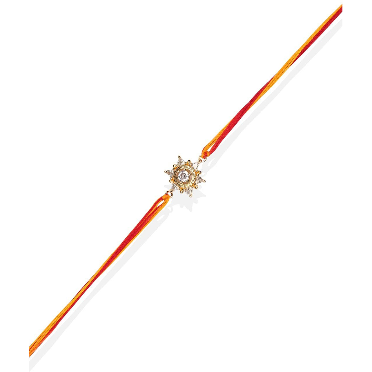 Accessher Mens Traditional Gold Plated Elegant And Stylish Rhinestones Rakhi For Beloved Brother Pack Of 1 With Roli Kumkum Packets And Happy Rakshabandhan Card