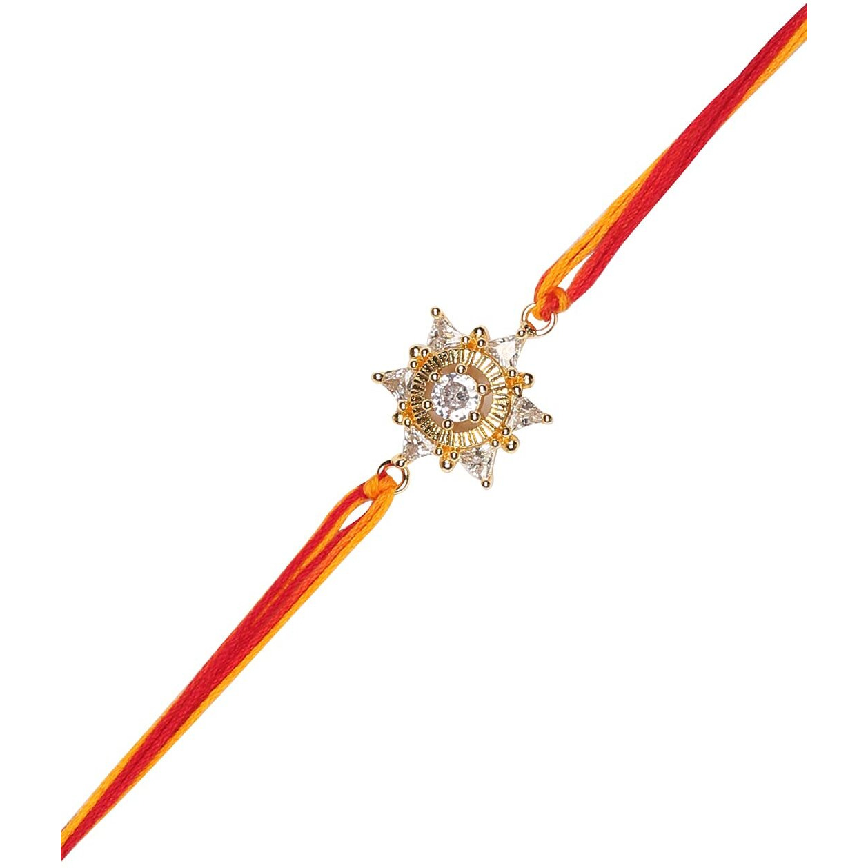 Accessher Mens Traditional Gold Plated Elegant And Stylish Rhinestones Rakhi For Beloved Brother Pack Of 1 With Roli Kumkum Packets And Happy Rakshabandhan Card