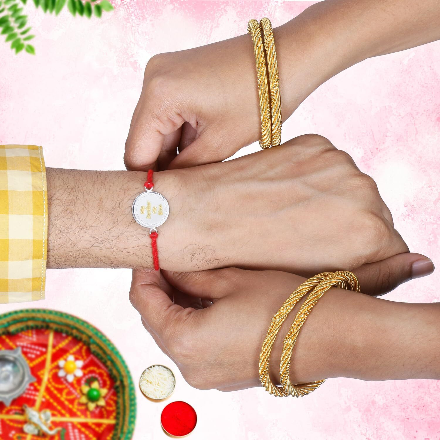 Ananth Jewels Men's Cotton 92.5 Sterling Silver Rakhi Bracelet For Brother (Red)