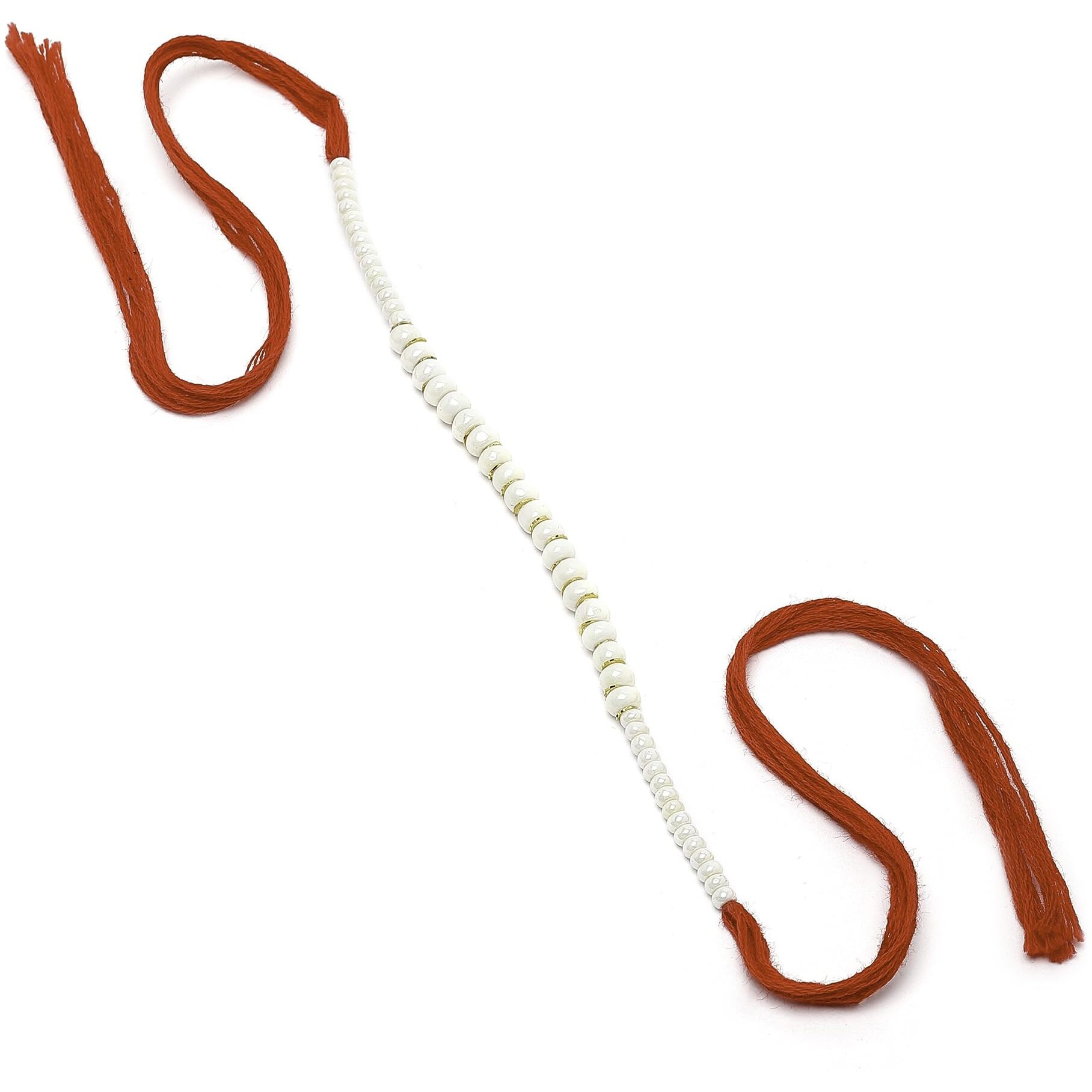 Zeneme Rakhi For Bhai White Pearl Stringed In Red Thread Rakhi For Bhaiya With Roli Chawal And Raksha Bandhan Greeting Card For Brother