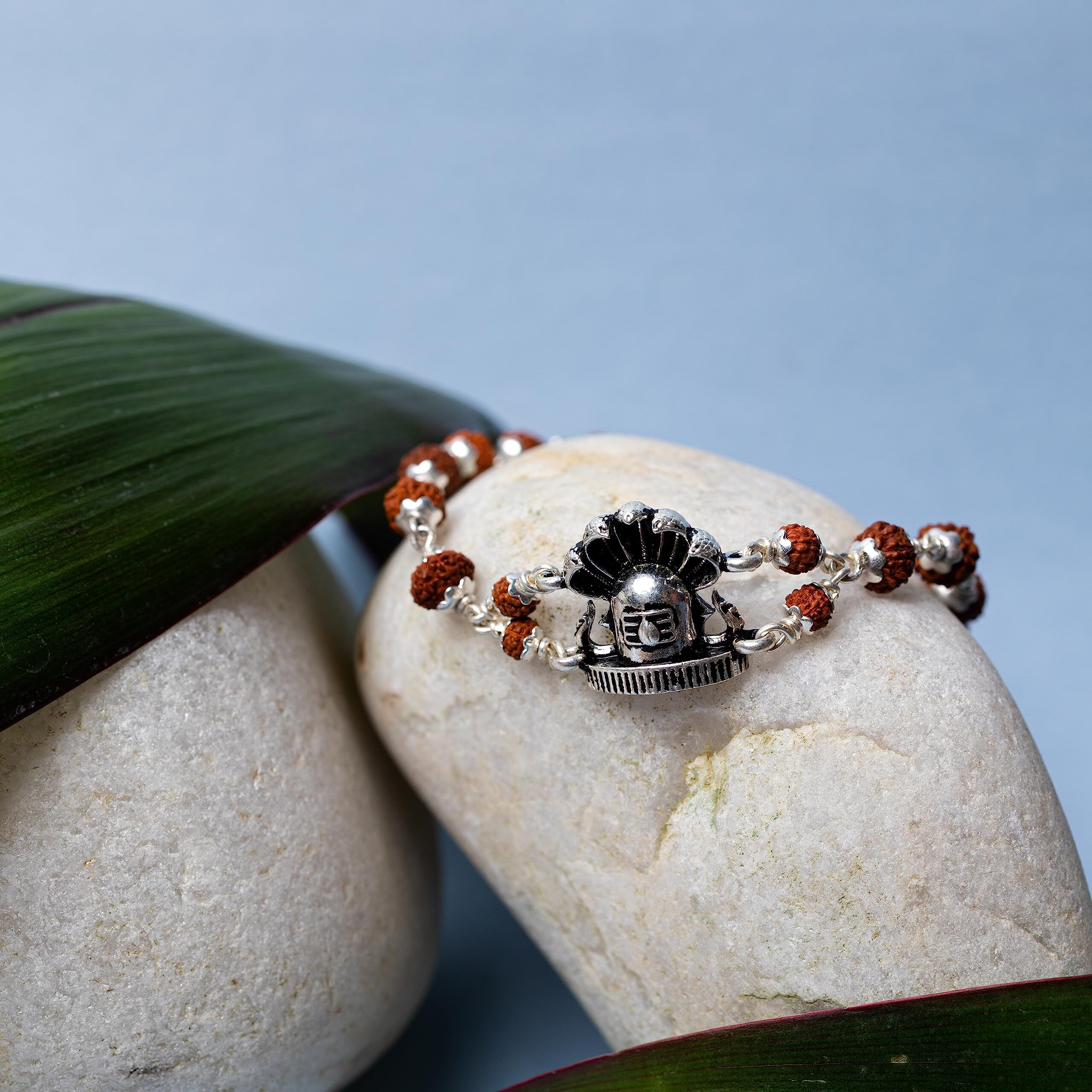 Hem Jewels Pure Silver Rudraksh Rakhi For Brother | Silver Rudaksh Bracelet For Boys And Men | With Motif Of Shivling With Sheshnaag (Hjrkh-62)