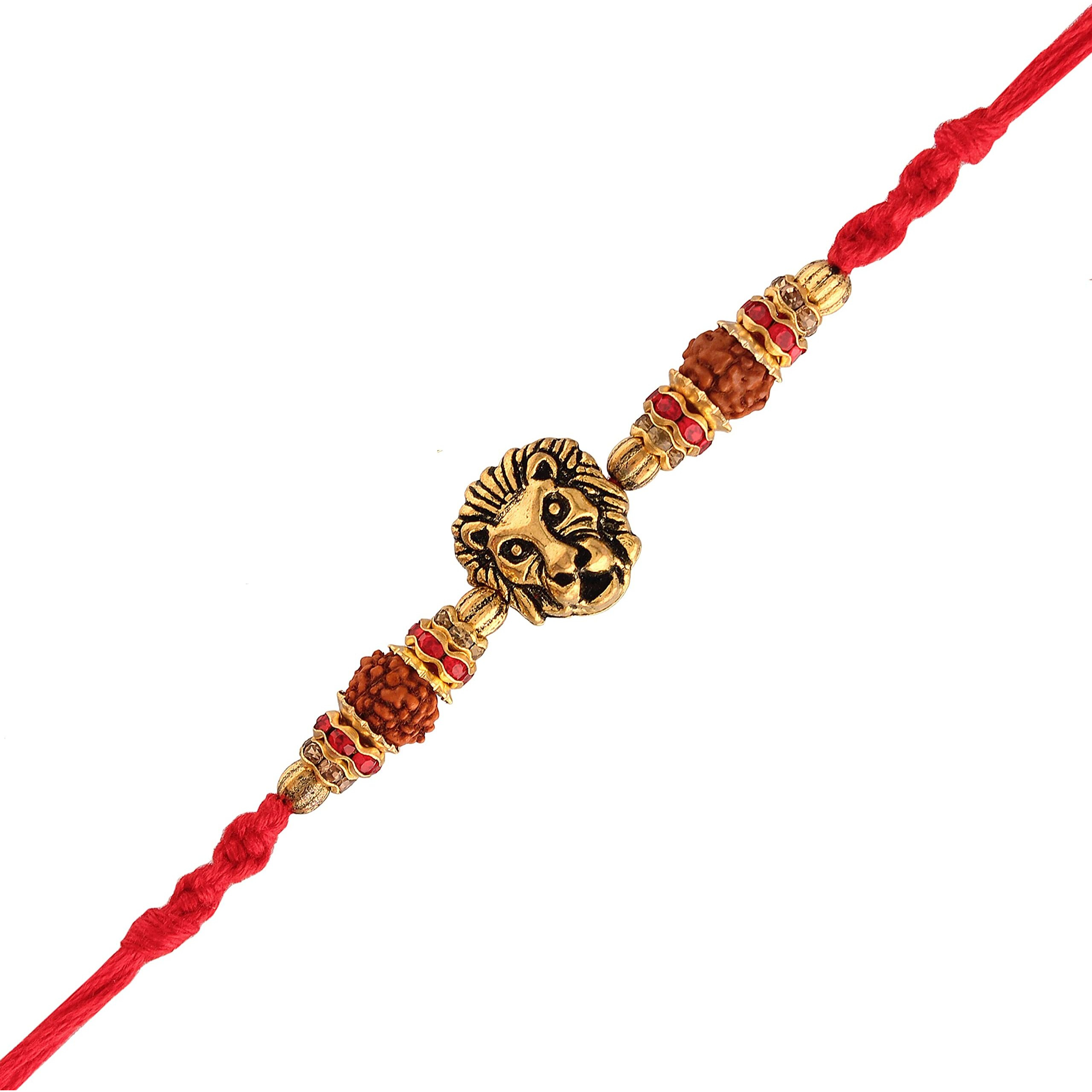 I Jewels Gold Plated Designer Stone Studded Lion Rakhi Bracelet With Roli Chawal & Rakshabandhan Card For Men/Brother/Bhaiya (R760)