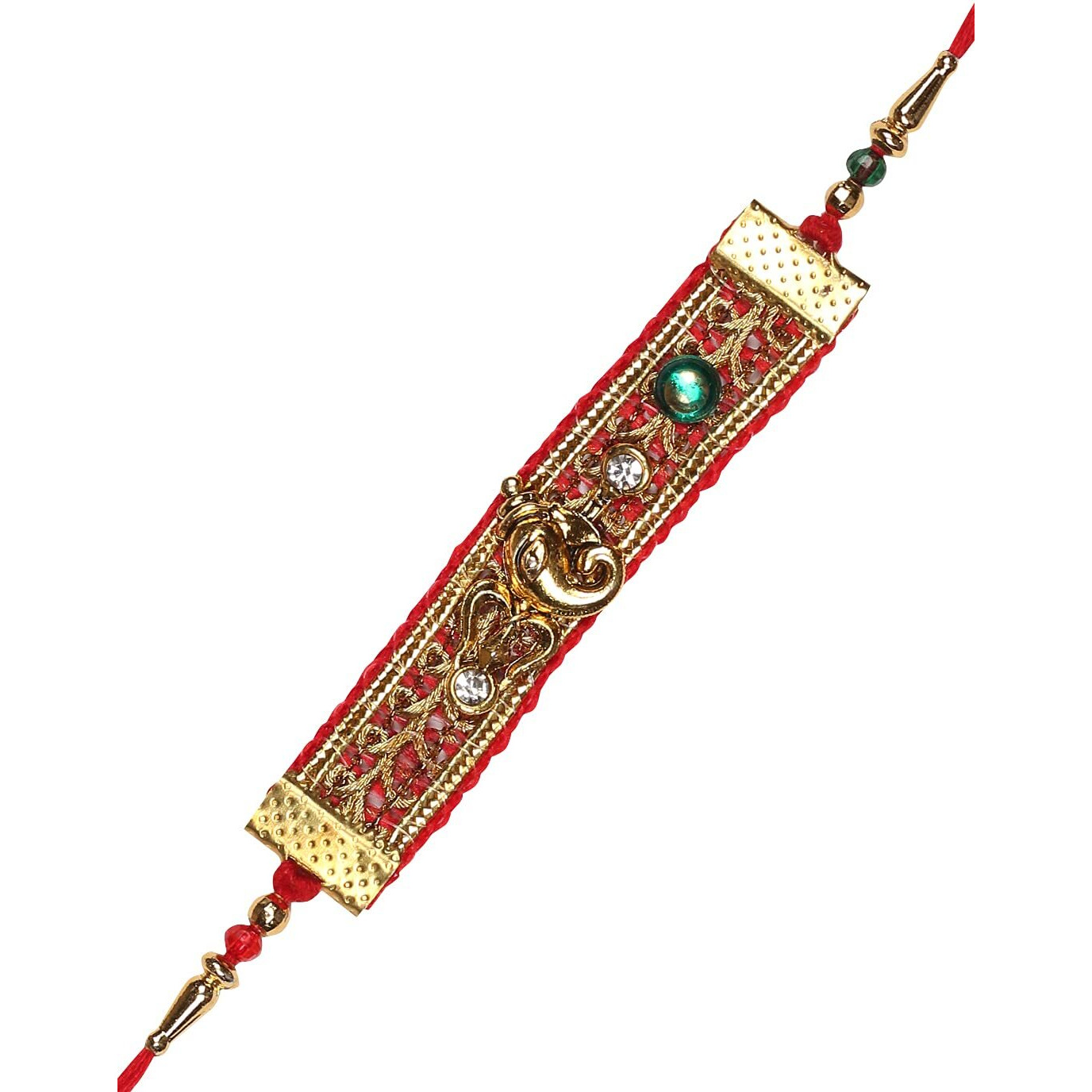 Accessher Mens Traditional & Religious Gold Plated Stylish Ganesha Rakhi For Brother Pack Of 6 With Roli Kumkum Packets And Happy Rakshabandhan Card