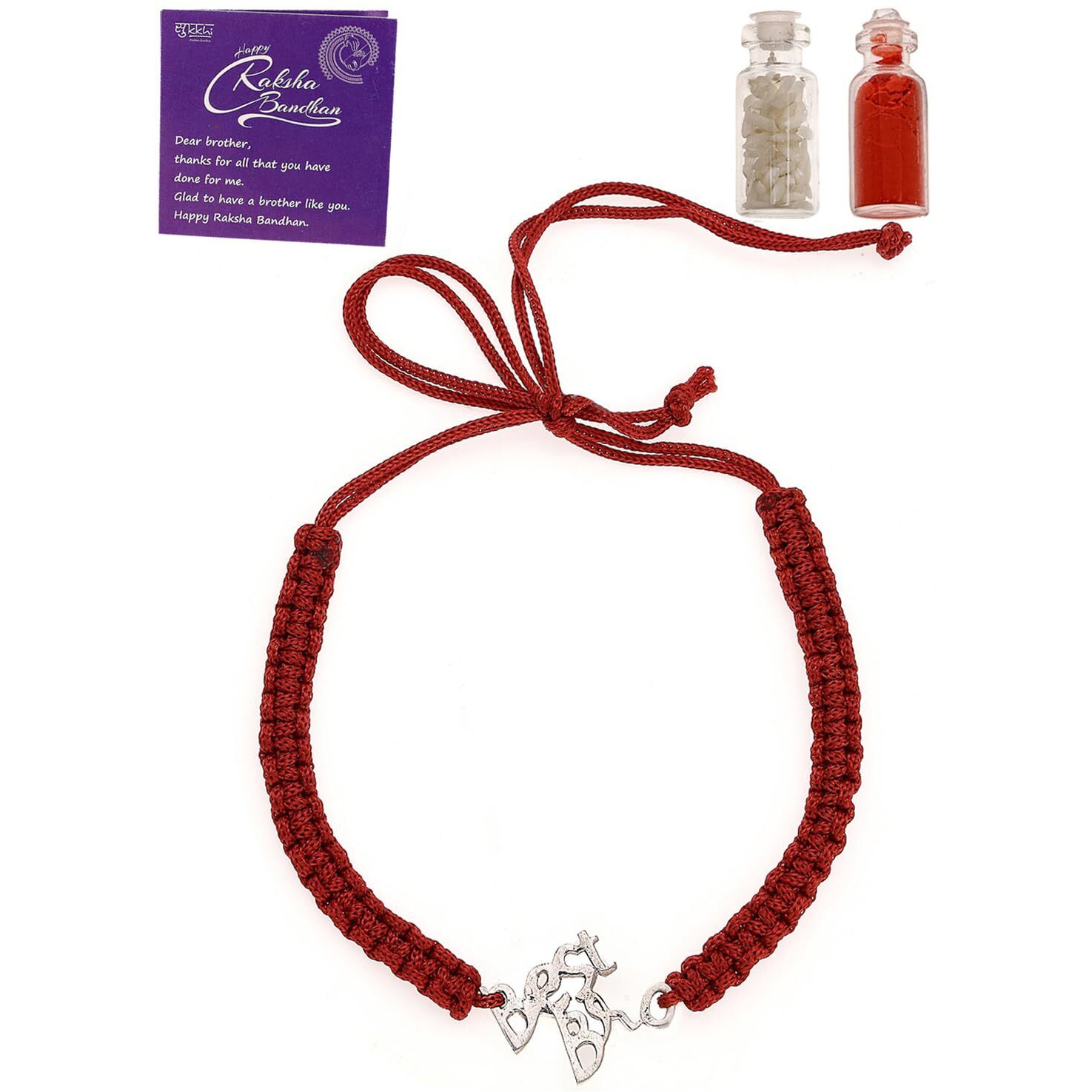 Sukkhi Rakhi 925 Sterling Silver Best Bro Silver Rakhi Bracelet For Men With Roli Chawal & Free Greeting Card With Certificate Of Authenticity | 925 Silver Rakhi For Brother | Rak106992