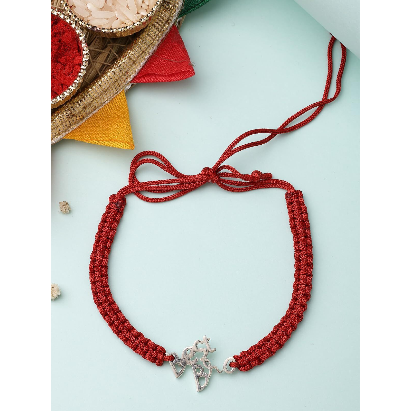 Sukkhi Rakhi 925 Sterling Silver Best Bro Silver Rakhi Bracelet For Men With Roli Chawal & Free Greeting Card With Certificate Of Authenticity | 925 Silver Rakhi For Brother | Rak106992