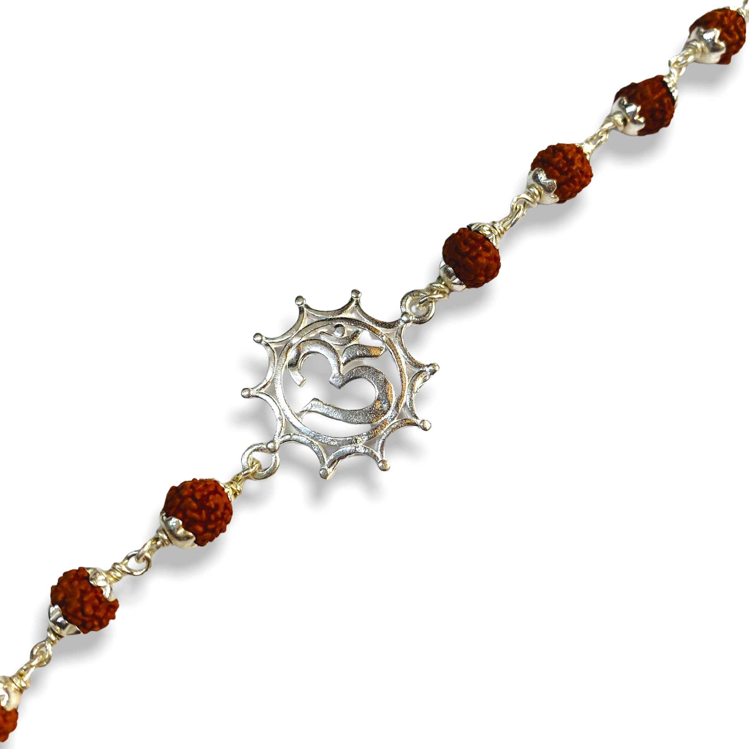 Hem Jewels Pure Silver Rudraksh Rakhi With Om Motif For Brother (Hj_Rkh39)