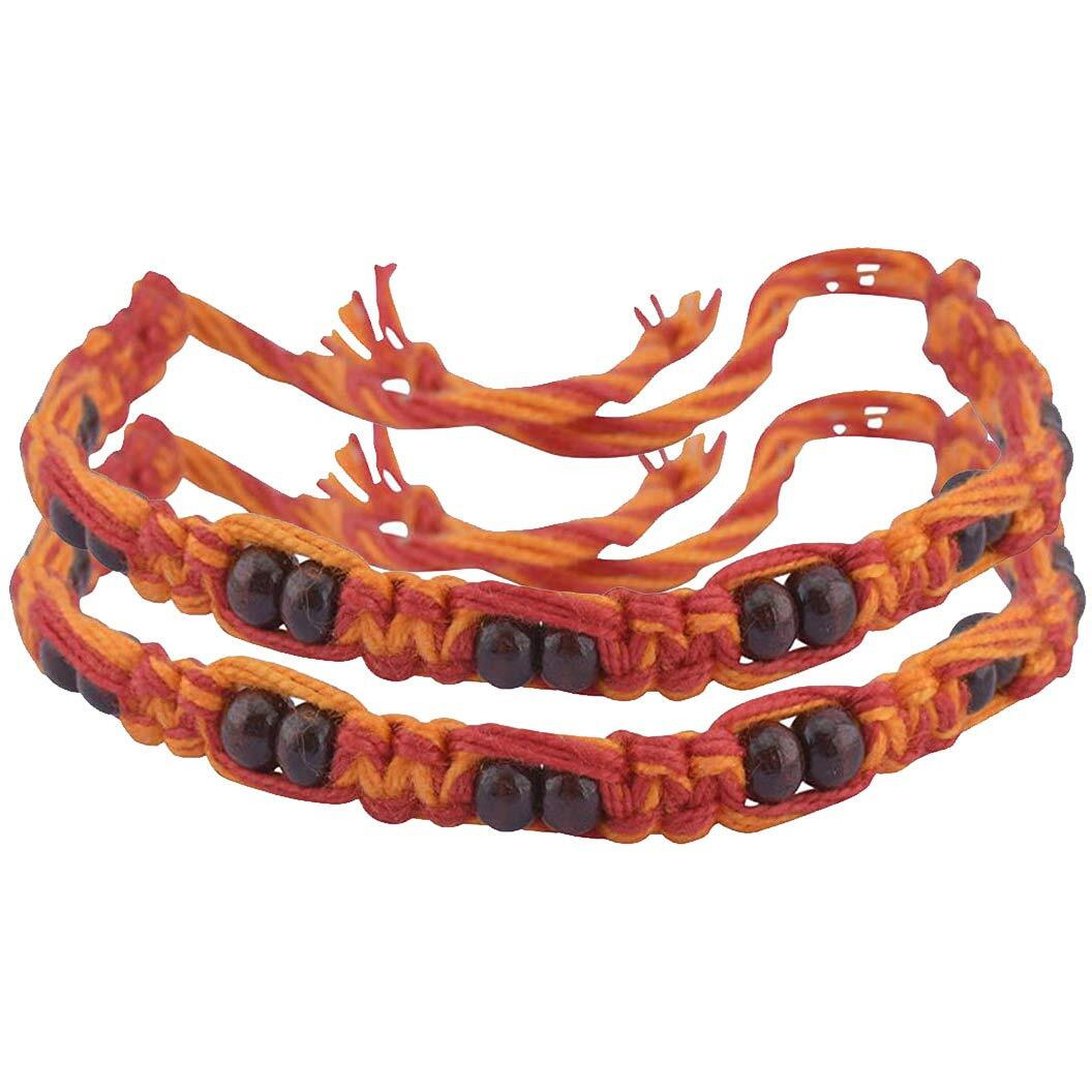 Ellegent Exports Red Non-Precious Metal Chandan Kalawa Bracelet Rakhis For Brother -Combo Of 2