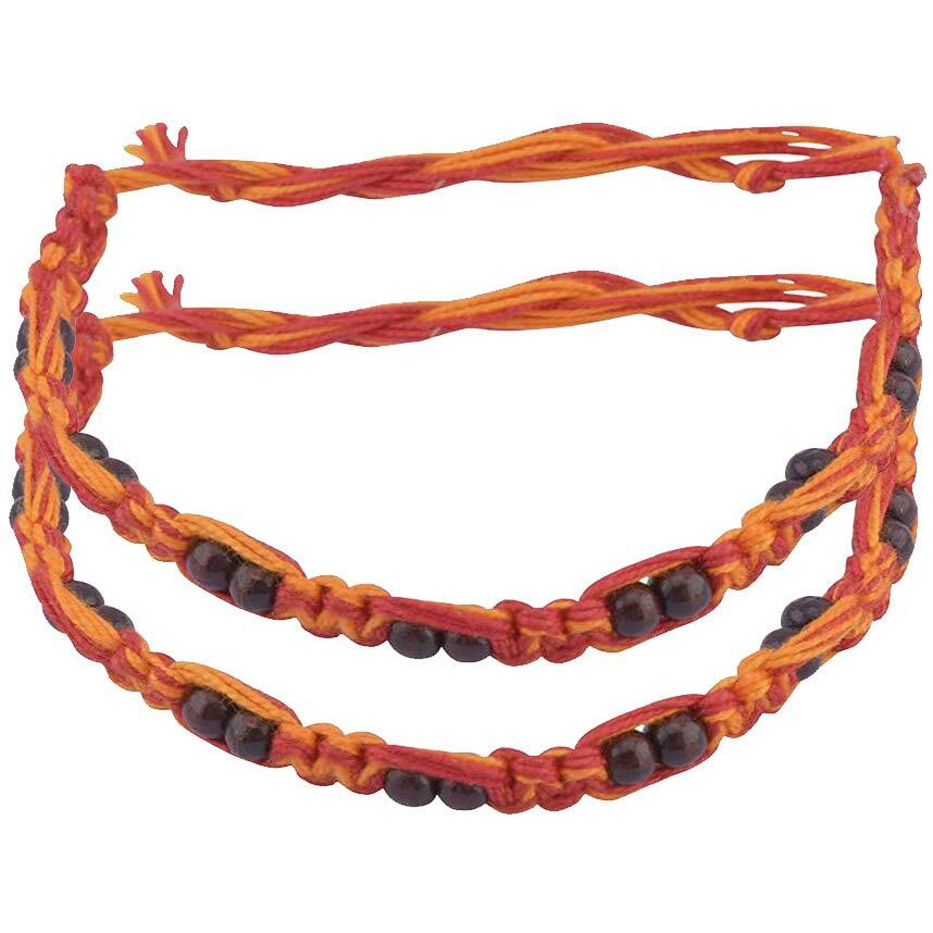 Ellegent Exports Red Non-Precious Metal Chandan Kalawa Bracelet Rakhis For Brother -Combo Of 2