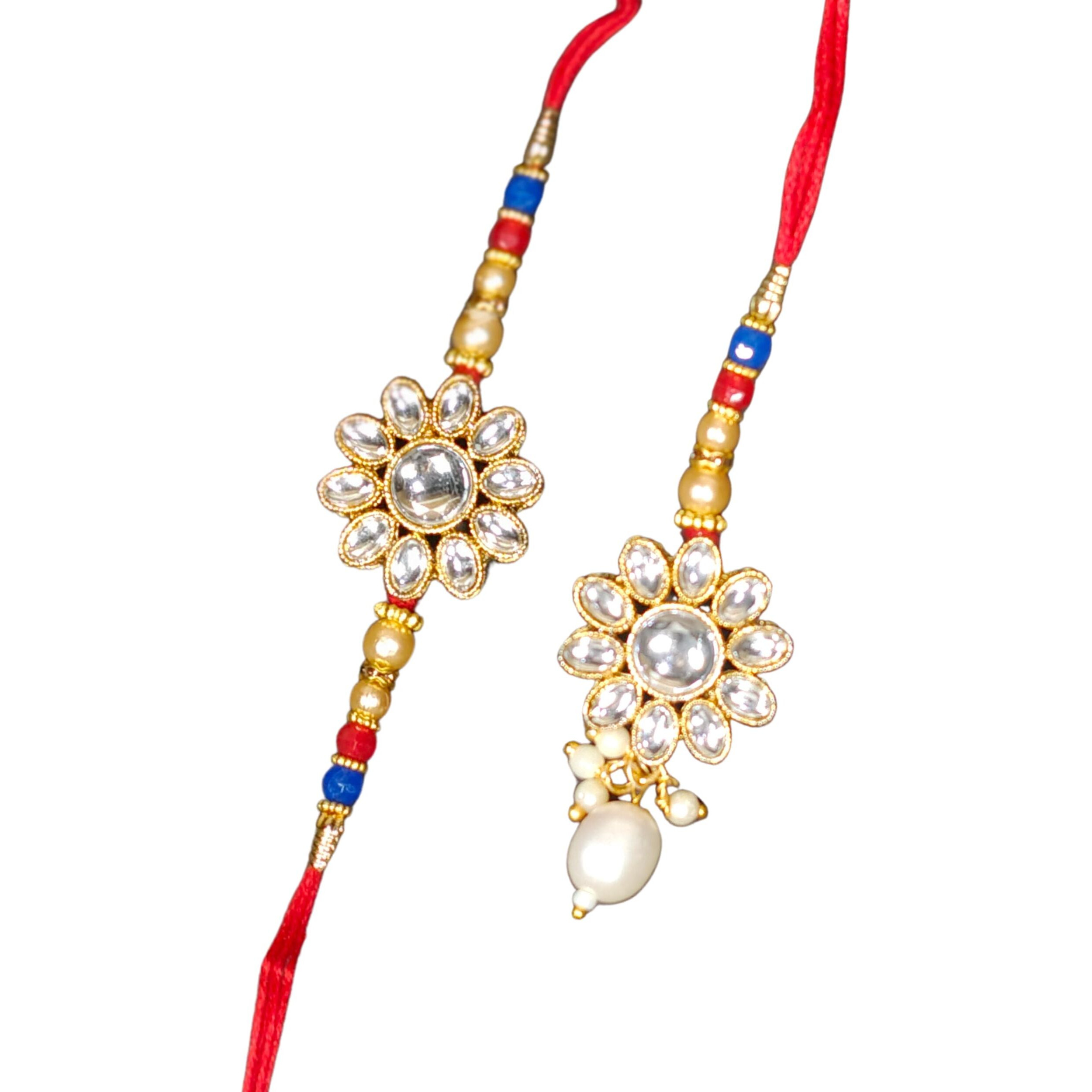 Shagun Bhaiya Bhabhi Stone Rakhi Lumba Combo Set | Designer Adult Couple Pair Rakshabandhan For Bhai Sister | Set Of 2 With Roli Chawal & Greeting Card