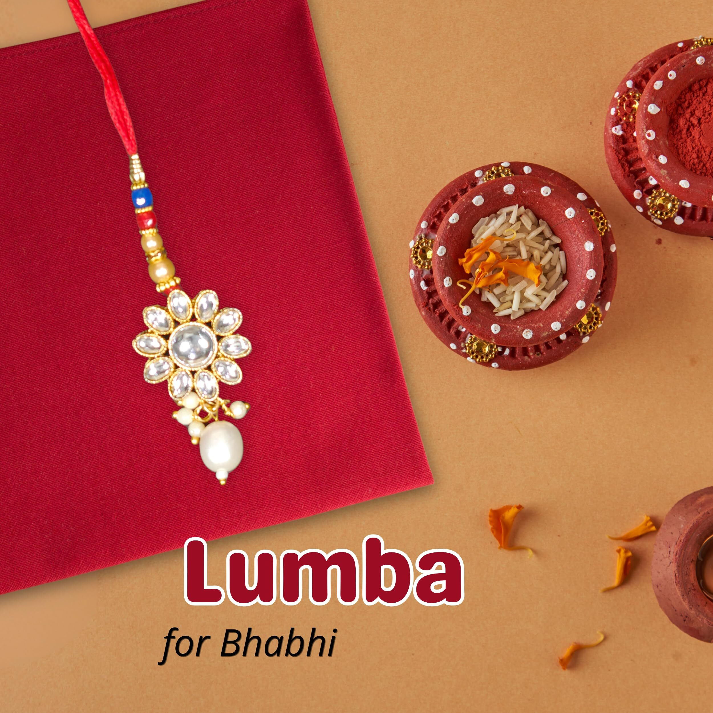 Shagun Bhaiya Bhabhi Stone Rakhi Lumba Combo Set | Designer Adult Couple Pair Rakshabandhan For Bhai Sister | Set Of 2 With Roli Chawal & Greeting Card
