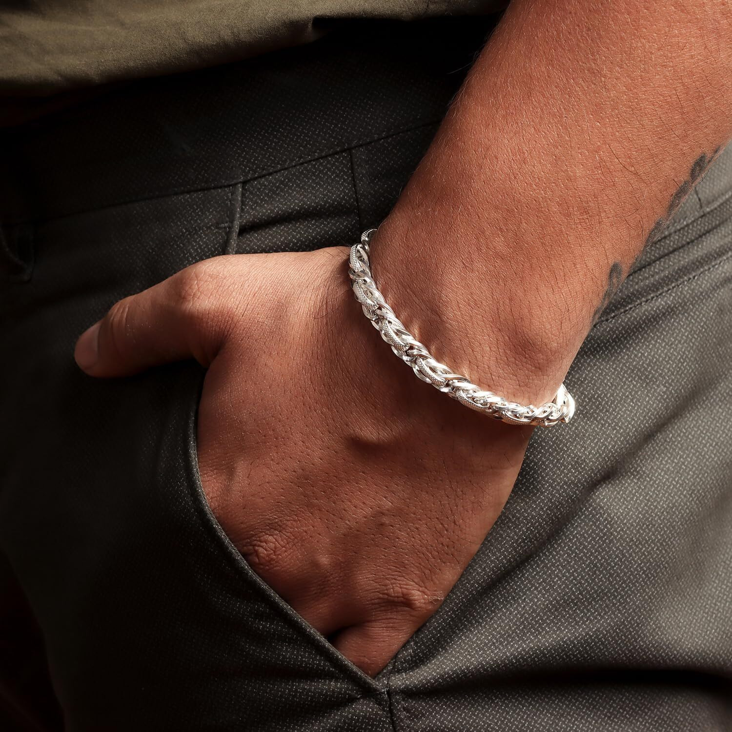 Lecalla 925 Sterling Silver Designer Chain Bracelet For Men And Boys | Bis Hallmarked Silver Bracelet 8.5 Inches | Rakhi For Brother | Fancy Bracelets | Rakhi Gift For Brother