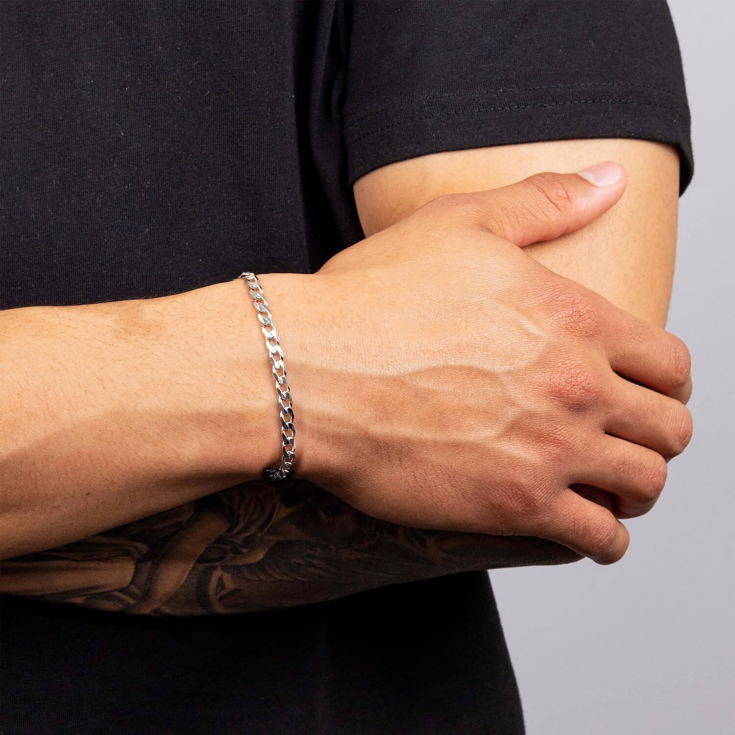 Lecalla 925 Sterling Silver Curb Chain Bracelet For Men | Bis Hallmarked Italian 4.5Mm Solid Diamond-Cut Cuban Link Curb Chain Bracelet 8.5 Inches | Rakhi For Brother | Rakhi Gift For Brother