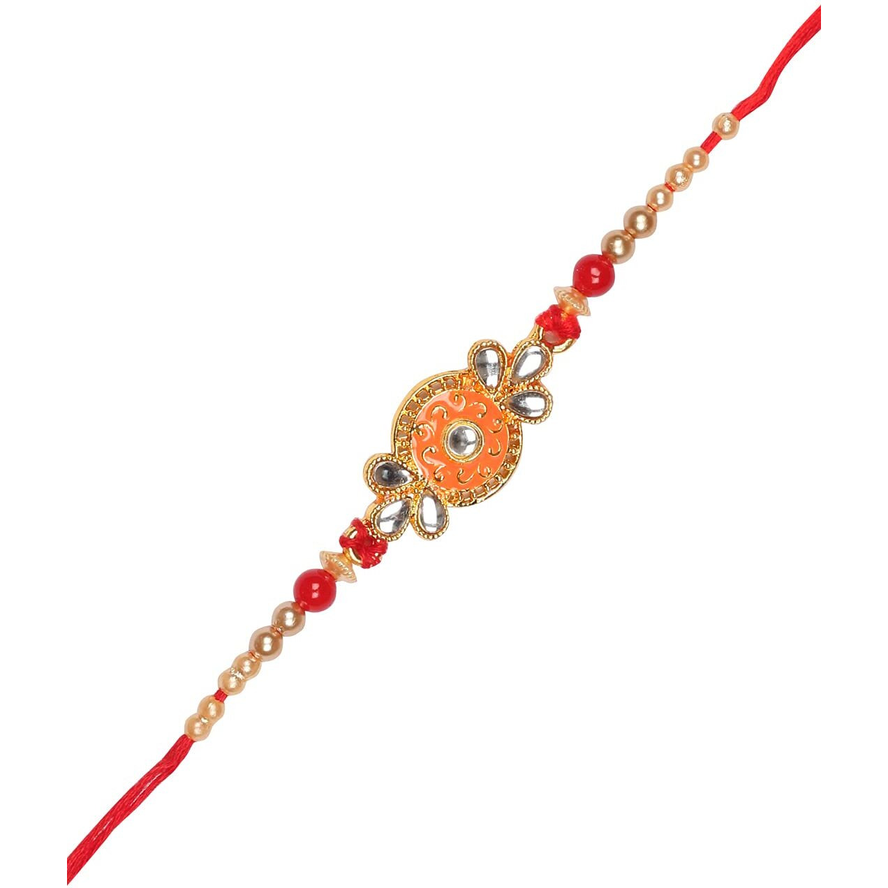 Accessher Traditional Gold Plated Elegant And Stylish Enamel Rakhi For Beloved Brother Pack Of 6 With Roli Kumkum Packets And Happy Rakshabandhan Card