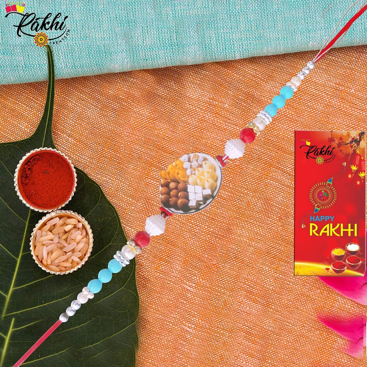 Case Creation Handmade Beautiful Sweets Funny Bracelet Rakhi Set For Brother Bhai Bro With Complimentary Ritual Items And Greeting Card Sweets Rakhi For Brother And Bhabhi