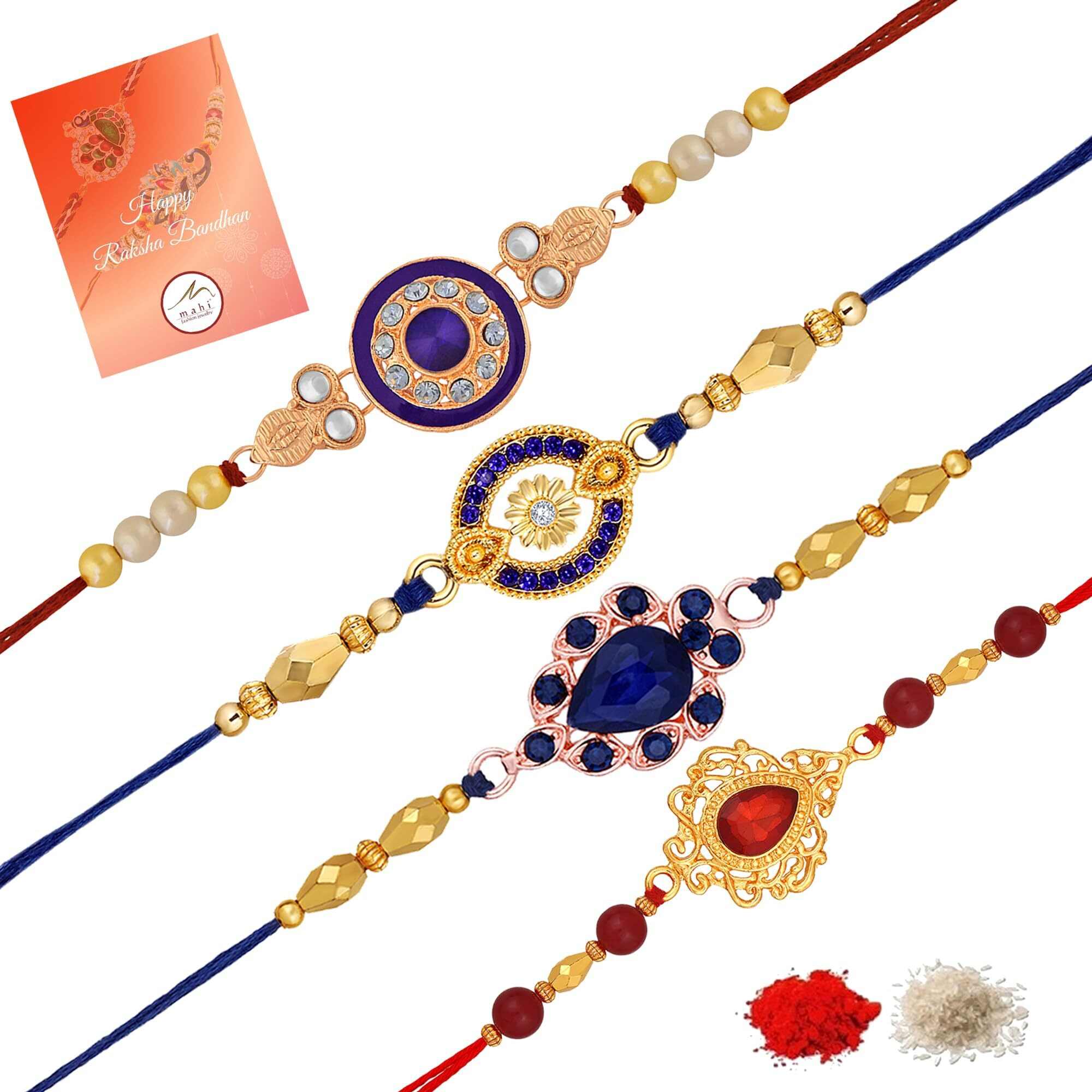 Mahi Combo Of 4 Meenakari Work And Crystal Studded Rakhis For Brother, Bhai, Bro (Rco1105725M)