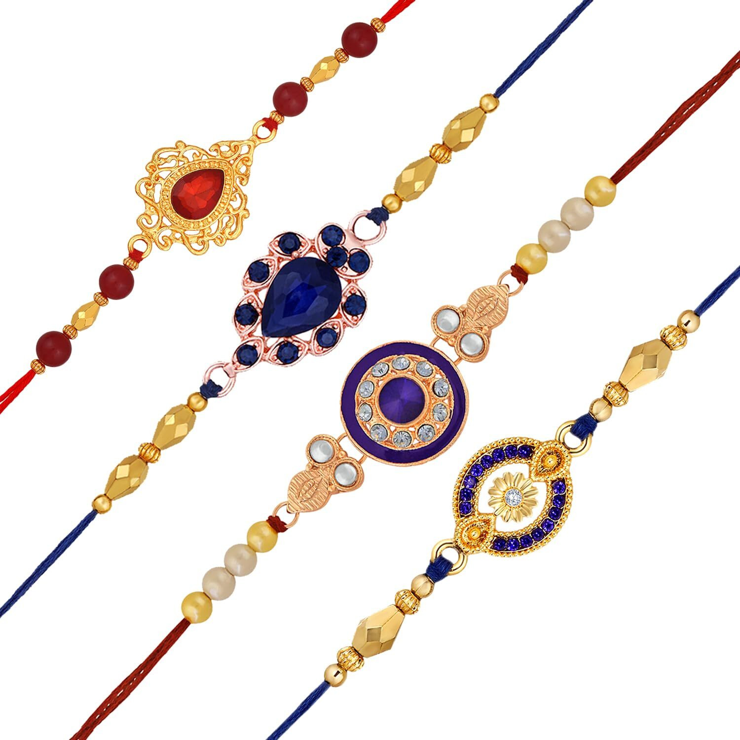 Mahi Combo Of 4 Meenakari Work And Crystal Studded Rakhis For Brother, Bhai, Bro (Rco1105725M)