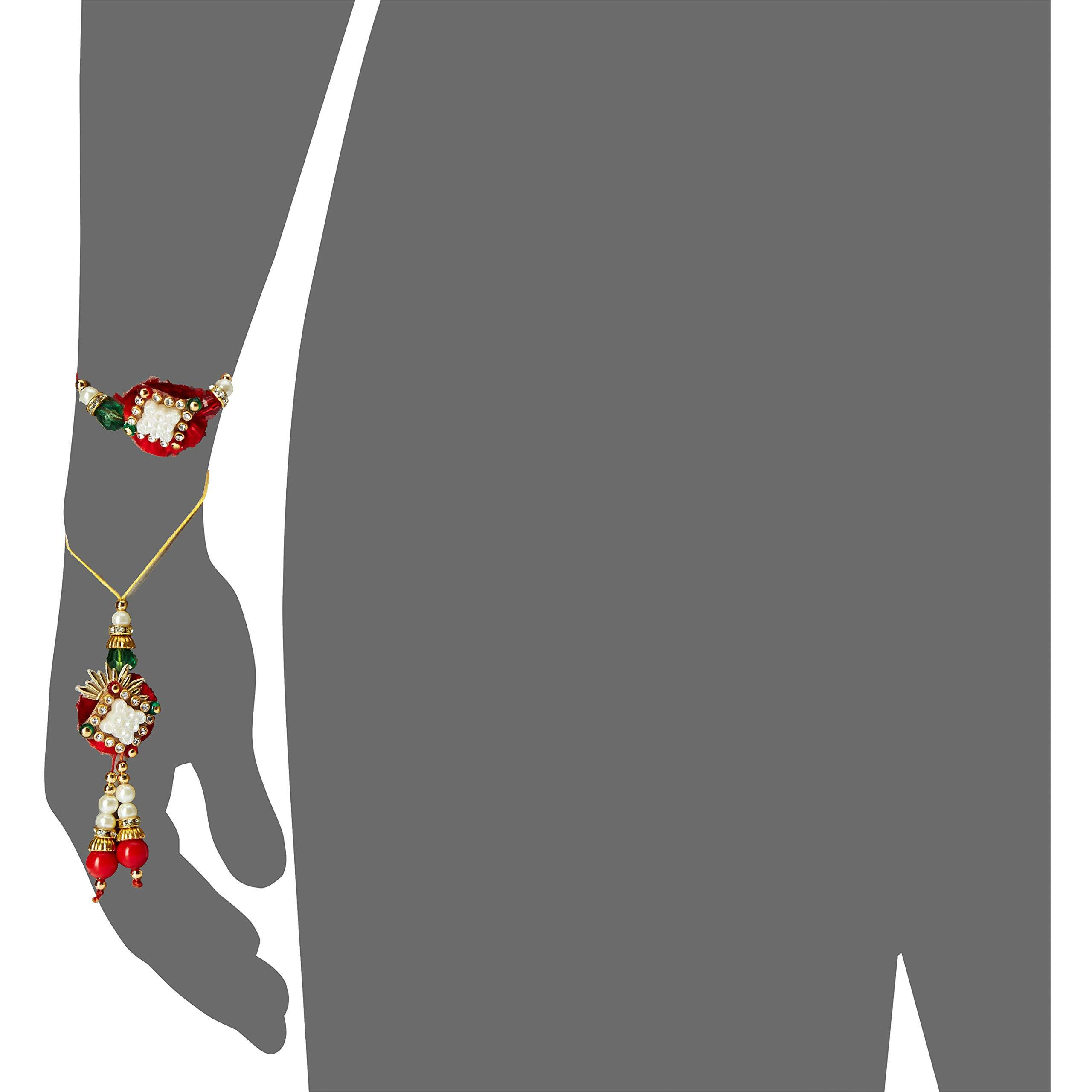 Aheli Bhaiya Bhabhi With Ad Pearl Lumba Rakhi With Roli Chawal Tilak For Men & Women (Golden) (Rl21986)