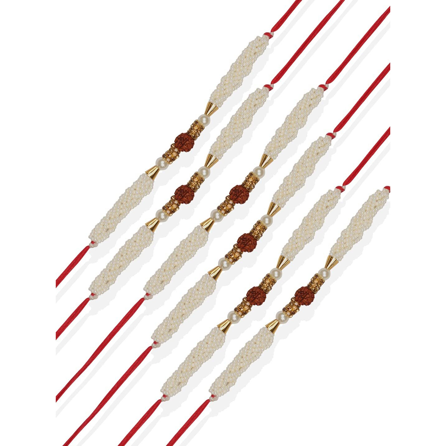 Accessher Mens Traditional Gold Plated Elegant Designer Rudraksh Rakhi For Brother Pack Of 6 With Roli, Kumkum Packets And Happy Rakshabandhan Card For Your Brother