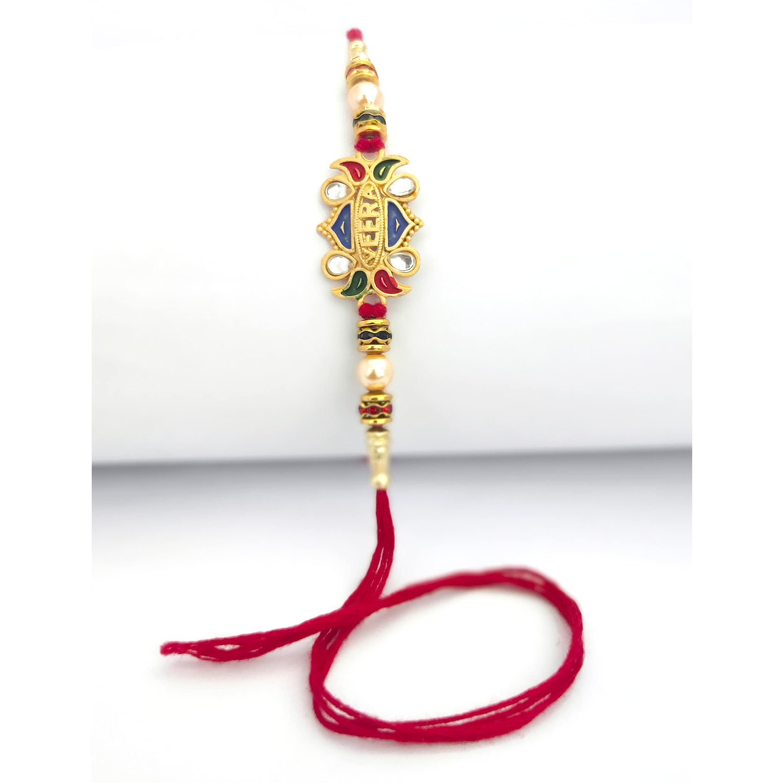 Abhishek Exclusive Designer Meenakari Veera Rakhi For Brother Men With Roli-Chawal Pack