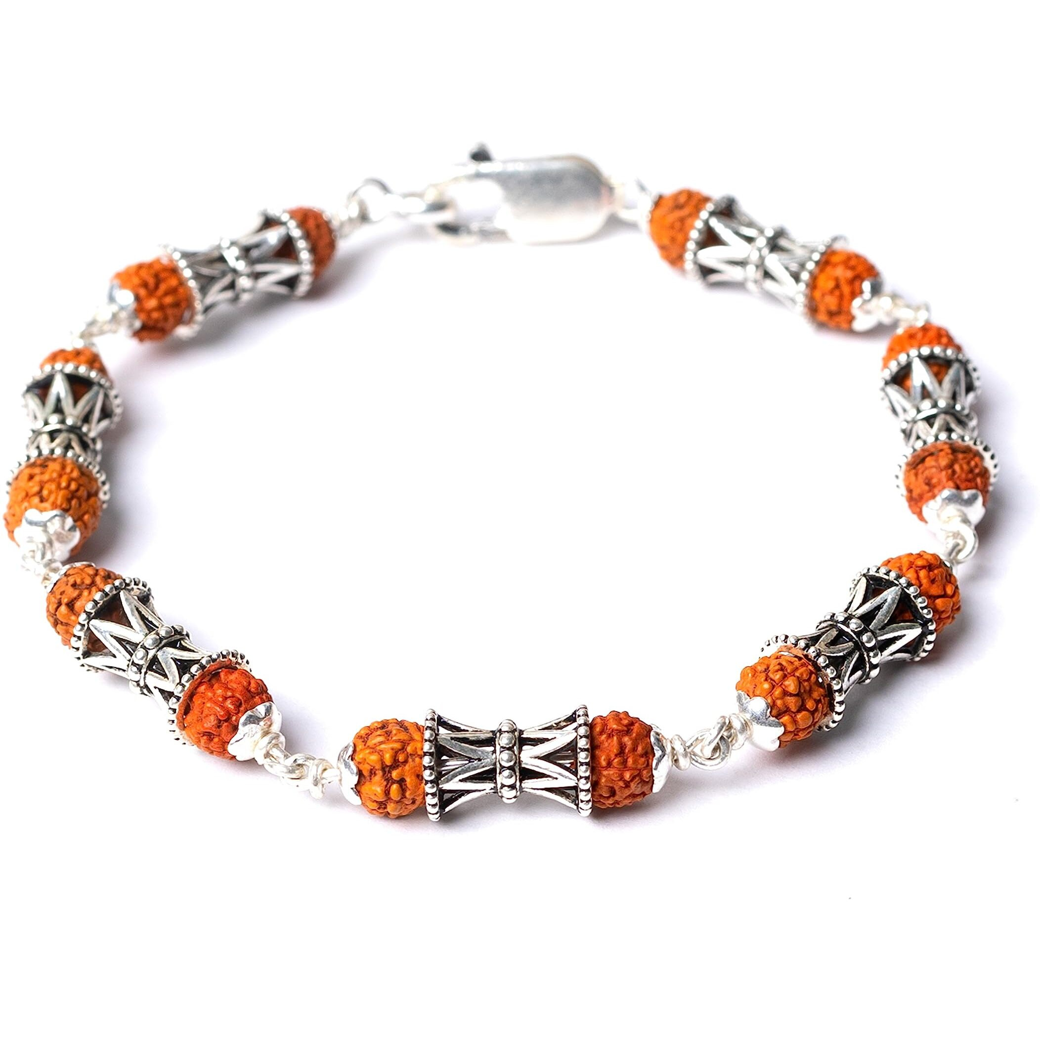 Hem Jewels Pure Silver Rudraksh Rakhi For Brother | Silver Rudaksh Bracelet For Boys And Men | Silver Rakhi With Intricate Damru Beads (Hjrkh-63)