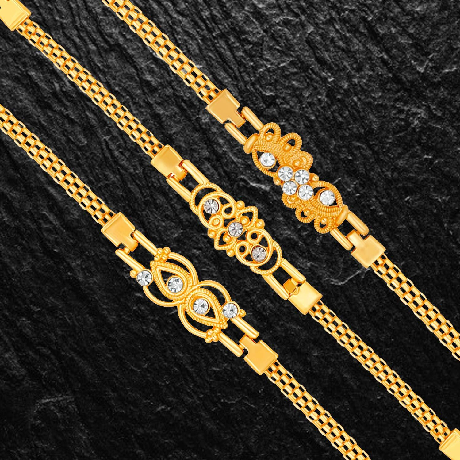 Apara Latest Gold Rakhi Design Combo Bracelet For Mens And Boys