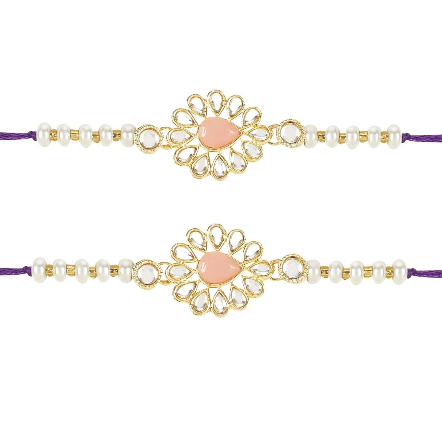 I Jewels Pearl & Kundan Bhaiya Rakhi With Roli Chawal For Brother/Bro/Men With Rakshabandhan Card (R118Pe-2) (Pack Of 2)