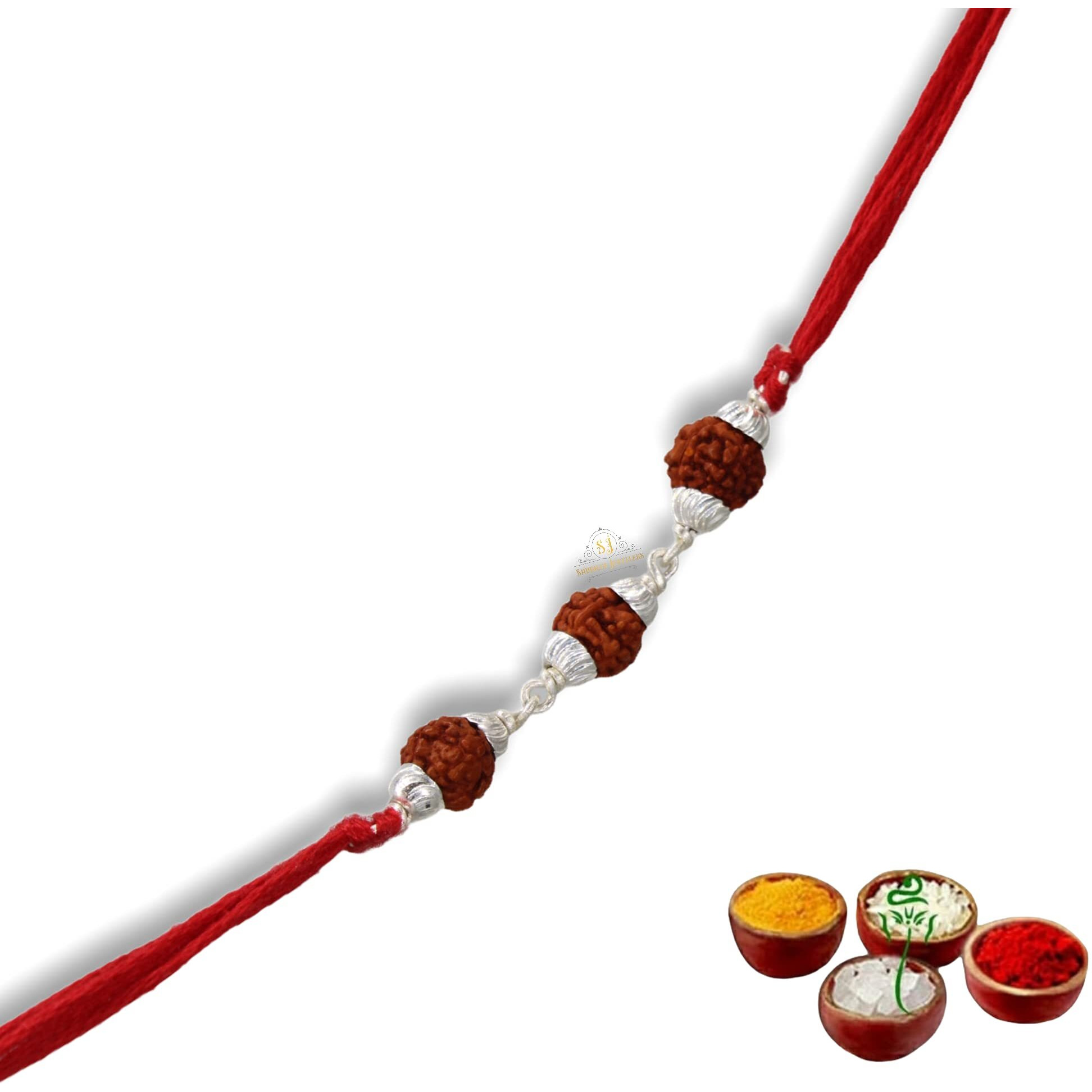 Nuzzrii Pure 925 Sterling Silver Rakhi For Brother Charm Bracelet Raksha Bandhan With Pure Cotton Thread For Men, Boys, Rakhis By Shubham Jewellers Rudra3Pcgtsm