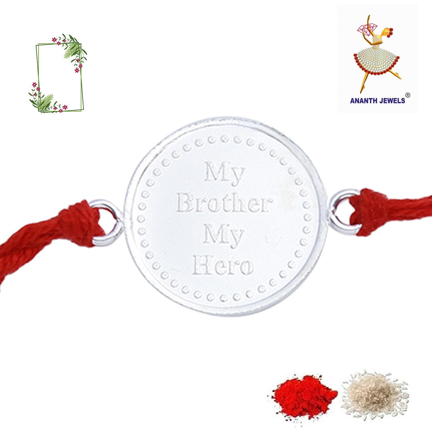 Ananth Jewels Men's Cotton 92.5 Sterling Silver Rakhi Bracelet For Brother (Red)