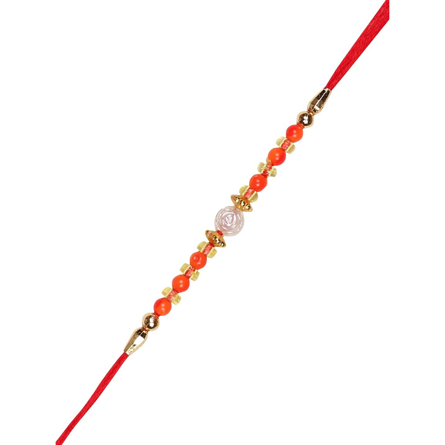 Accessher Mens Presents Celebrate With Style - Pack Of 6 Traditional & Stylish Orange Beads Rakhi For Brother, Complete With Roli, Kumkum, Rice & Card