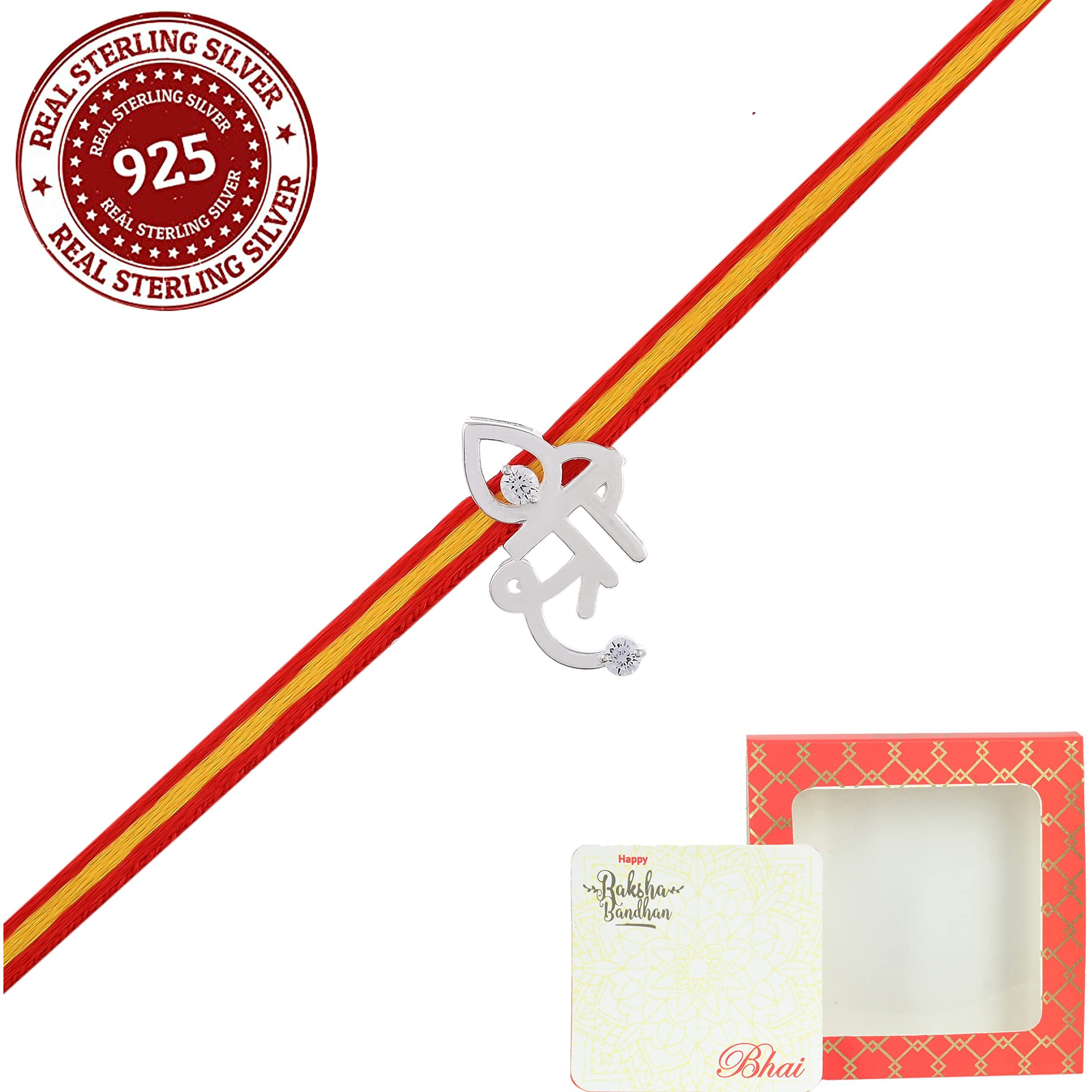 I Juels  Live The Emotions 925 Sterling Silver Shree Silver Rakhi For Brother. 3-In-1 Silver Rakhi/Bracelet/Pendant For Men And Women.