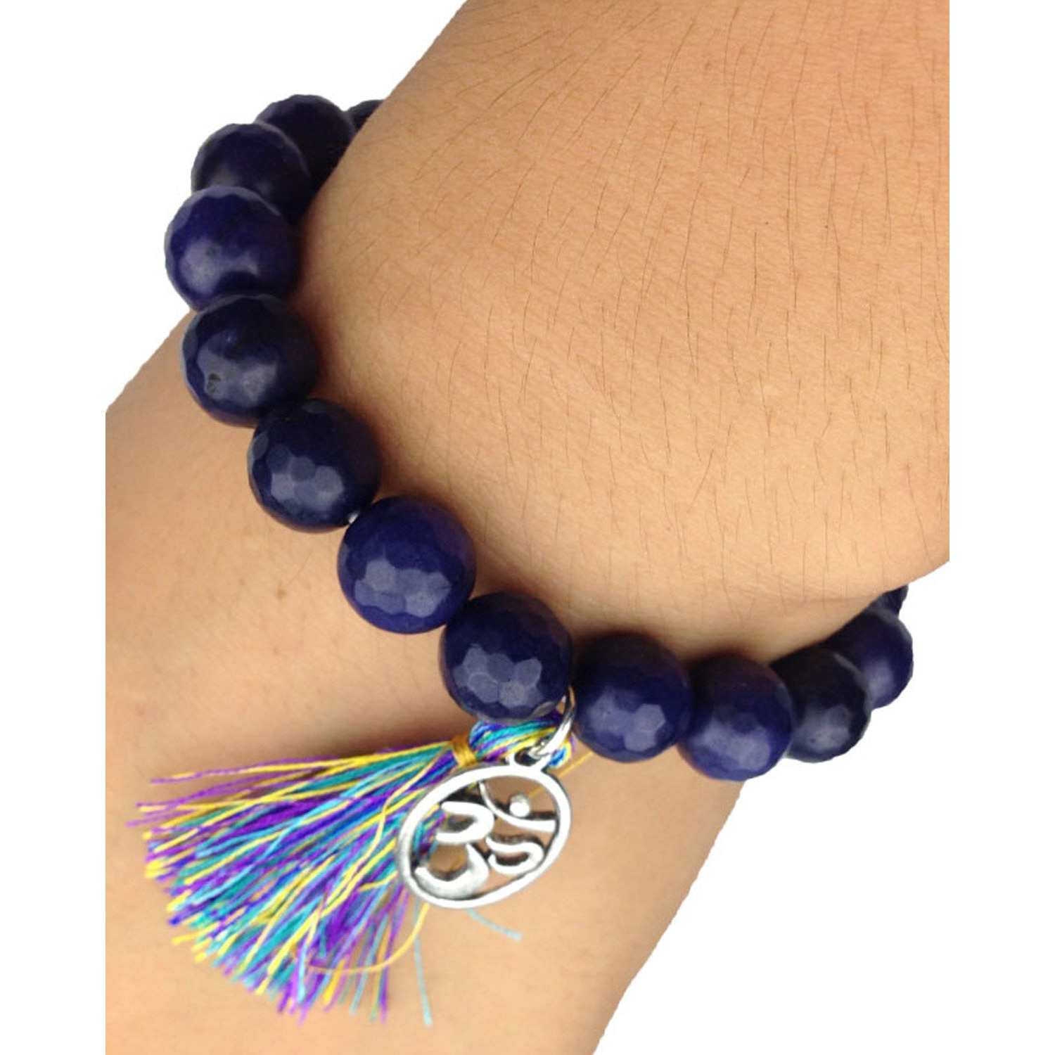 Young & Forever Gift D'Vine Blue Agate Healing Beads Yoga Reiki Silver Om Charm Natural Stone Unisex Spiritual Energy Strand Rakhi Bracelet For Men/Women/Boys/Girls