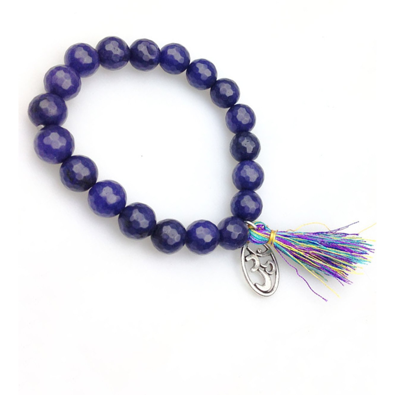 Young & Forever Gift D'Vine Blue Agate Healing Beads Yoga Reiki Silver Om Charm Natural Stone Unisex Spiritual Energy Strand Rakhi Bracelet For Men/Women/Boys/Girls