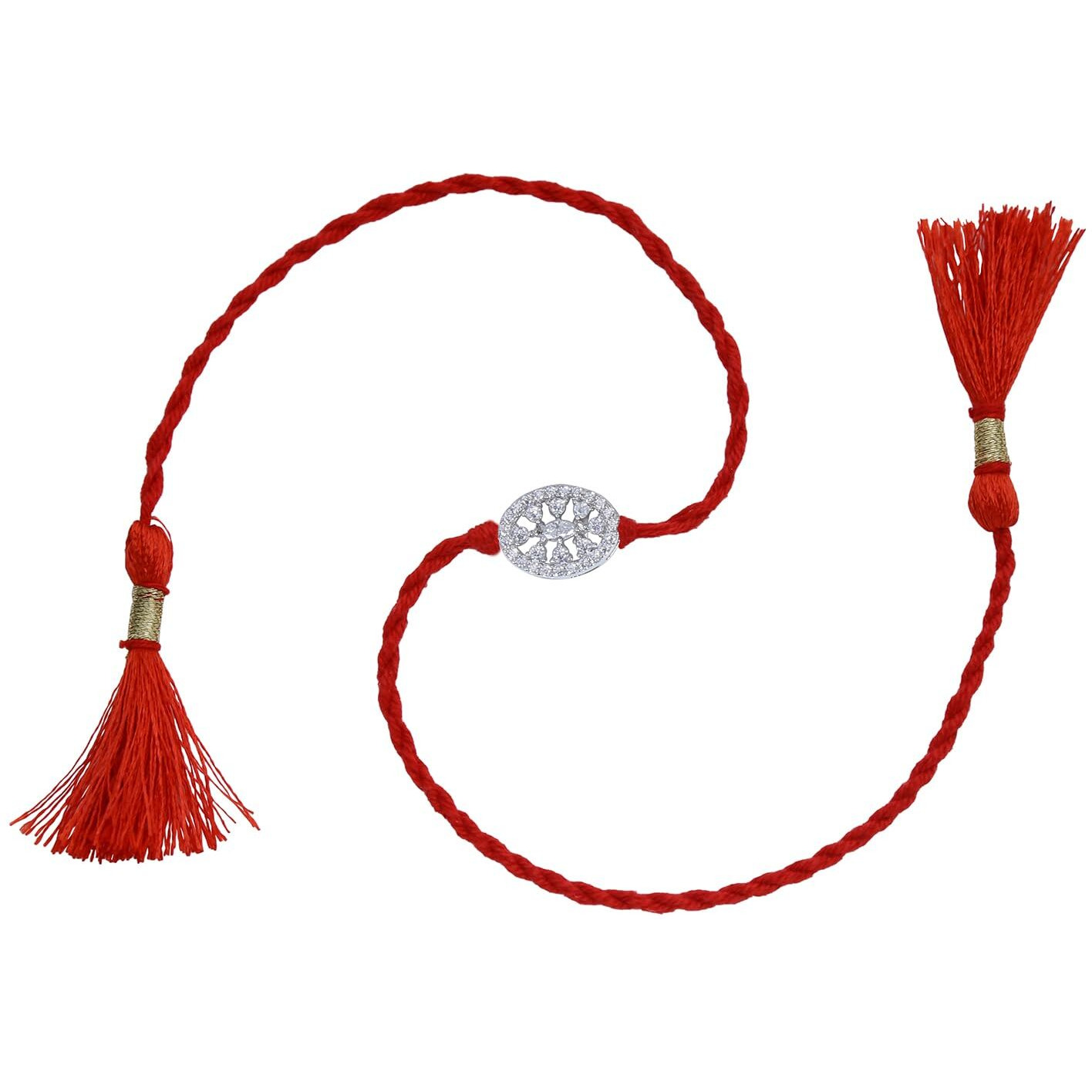 Ananth Jewels Men's Cotton 92.5 Sterling Silver Rakhi Bracelet For Brother (Red)