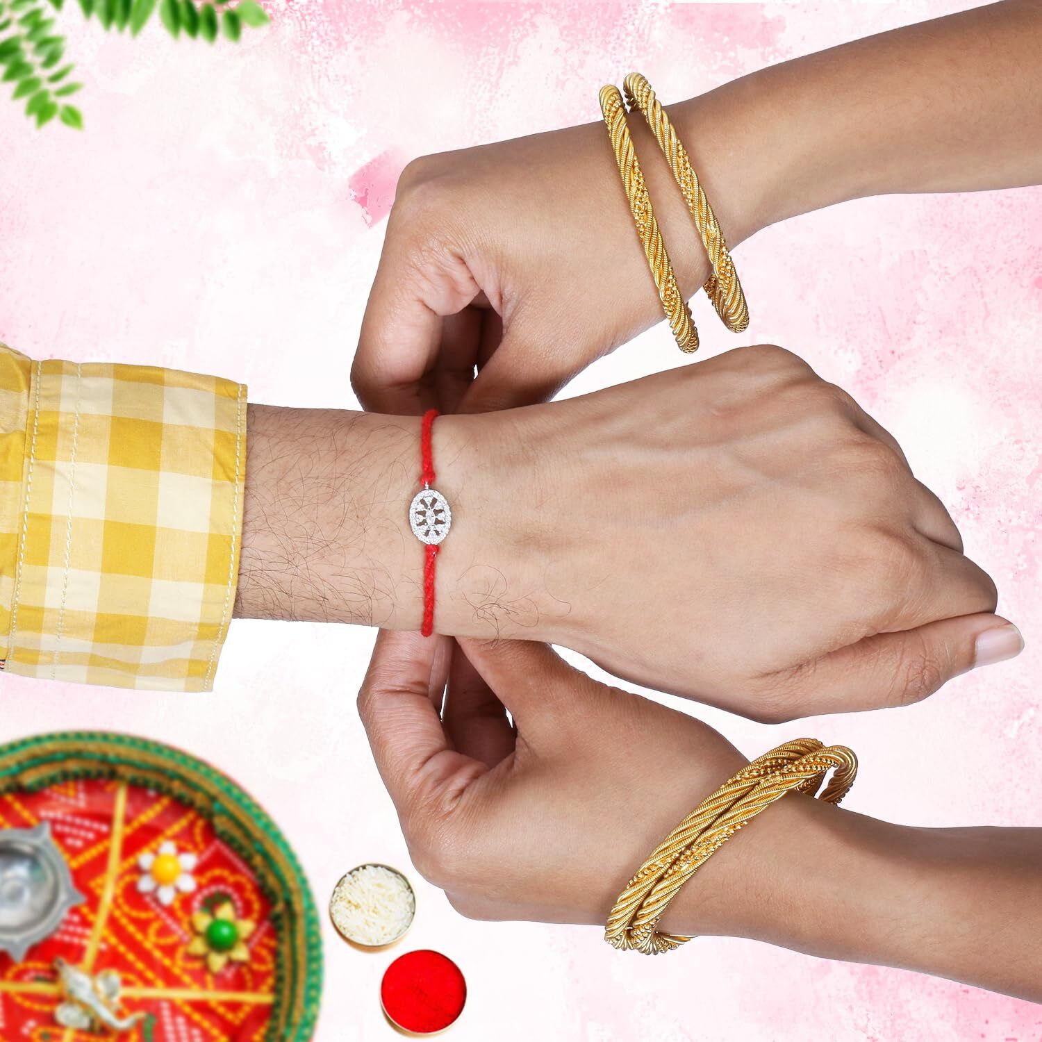 Ananth Jewels Men's Cotton 92.5 Sterling Silver Rakhi Bracelet For Brother (Red)