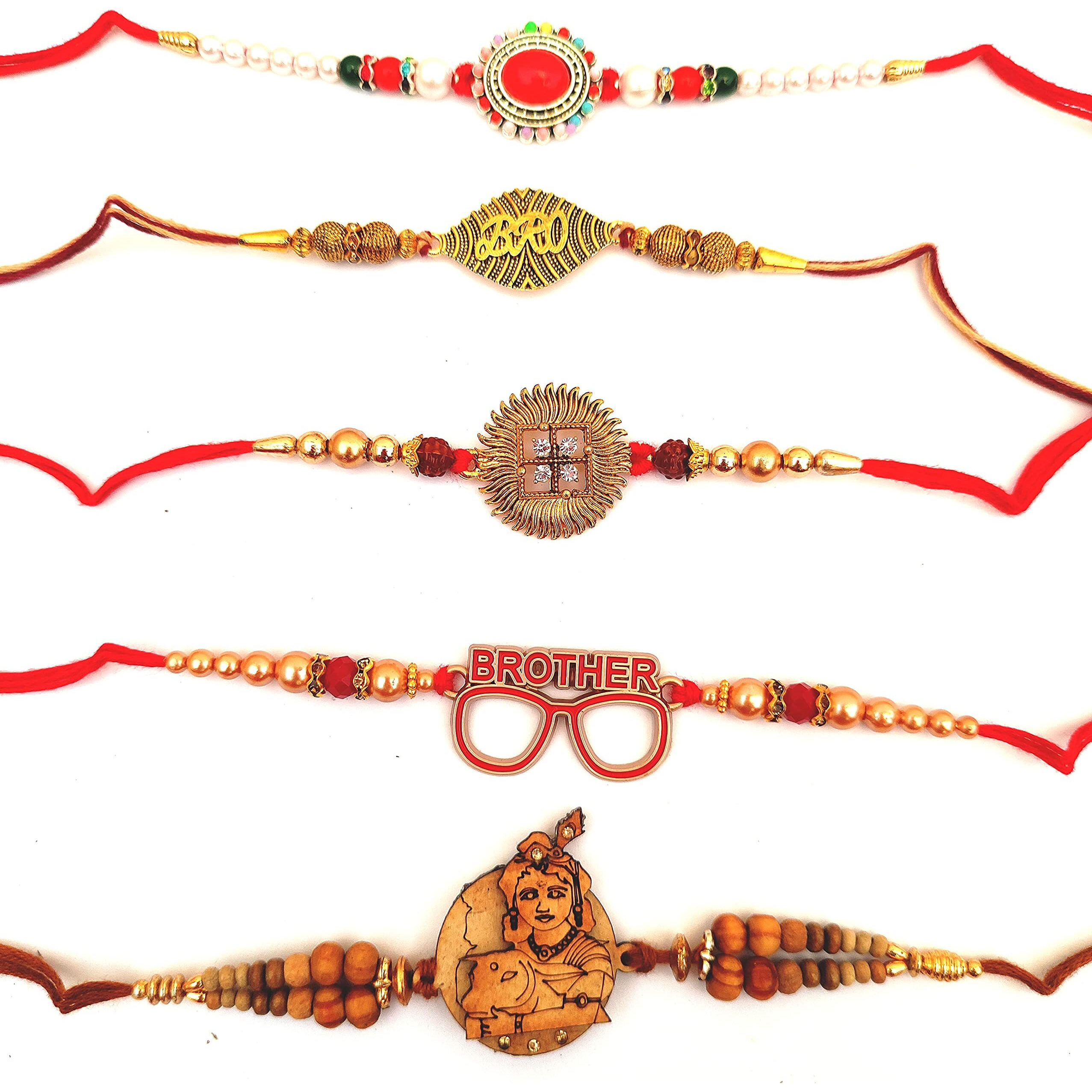 Mancloem Exclusive Rakhi Gift Set  Fancy Designer Threads For Brother, Boys, Bhaiya & Bhabhi  Traditional Rakhi Combo Pack Of 5 | Medium Size Festival Collectio