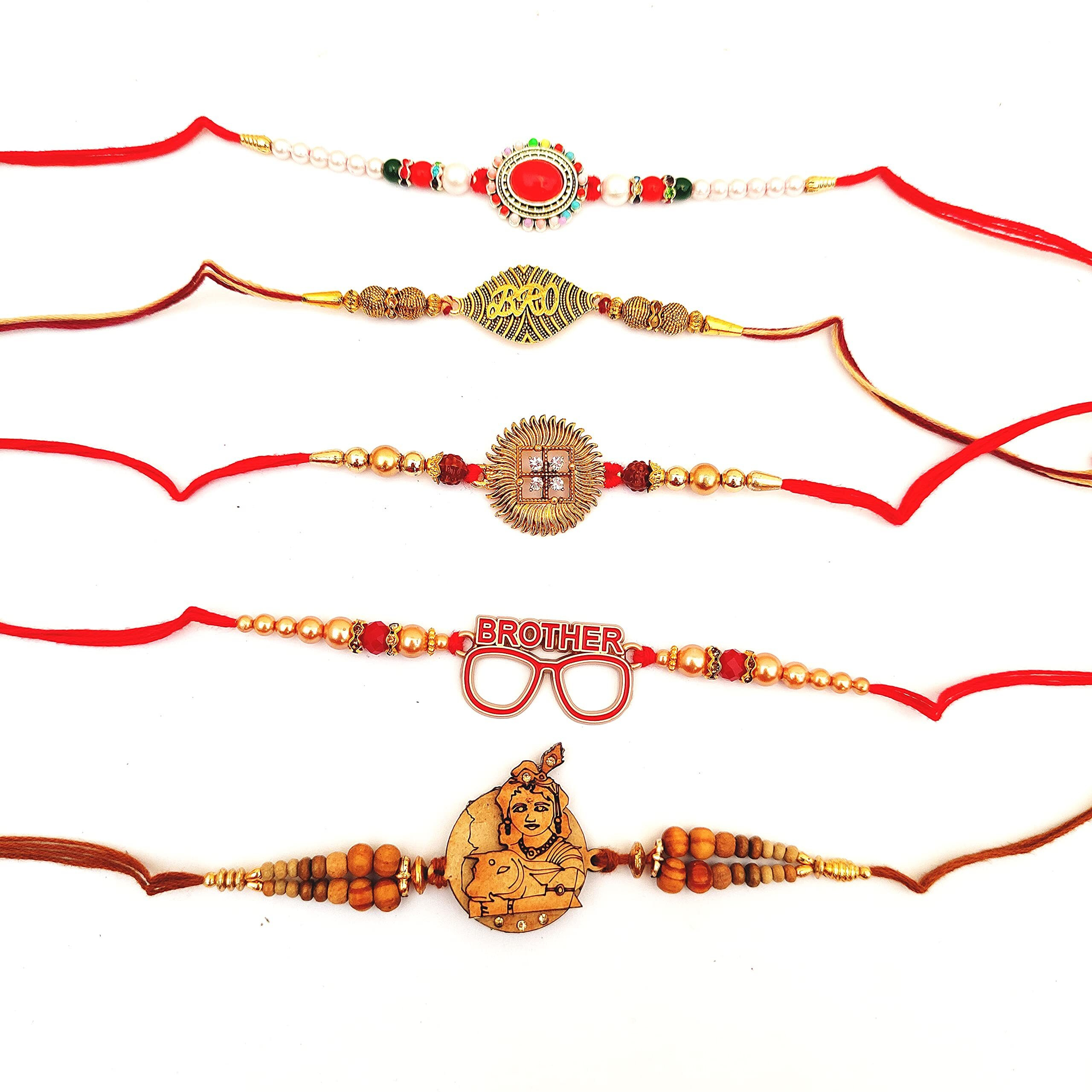 Mancloem Exclusive Rakhi Gift Set  Fancy Designer Threads For Brother, Boys, Bhaiya & Bhabhi  Traditional Rakhi Combo Pack Of 5 | Medium Size Festival Collectio