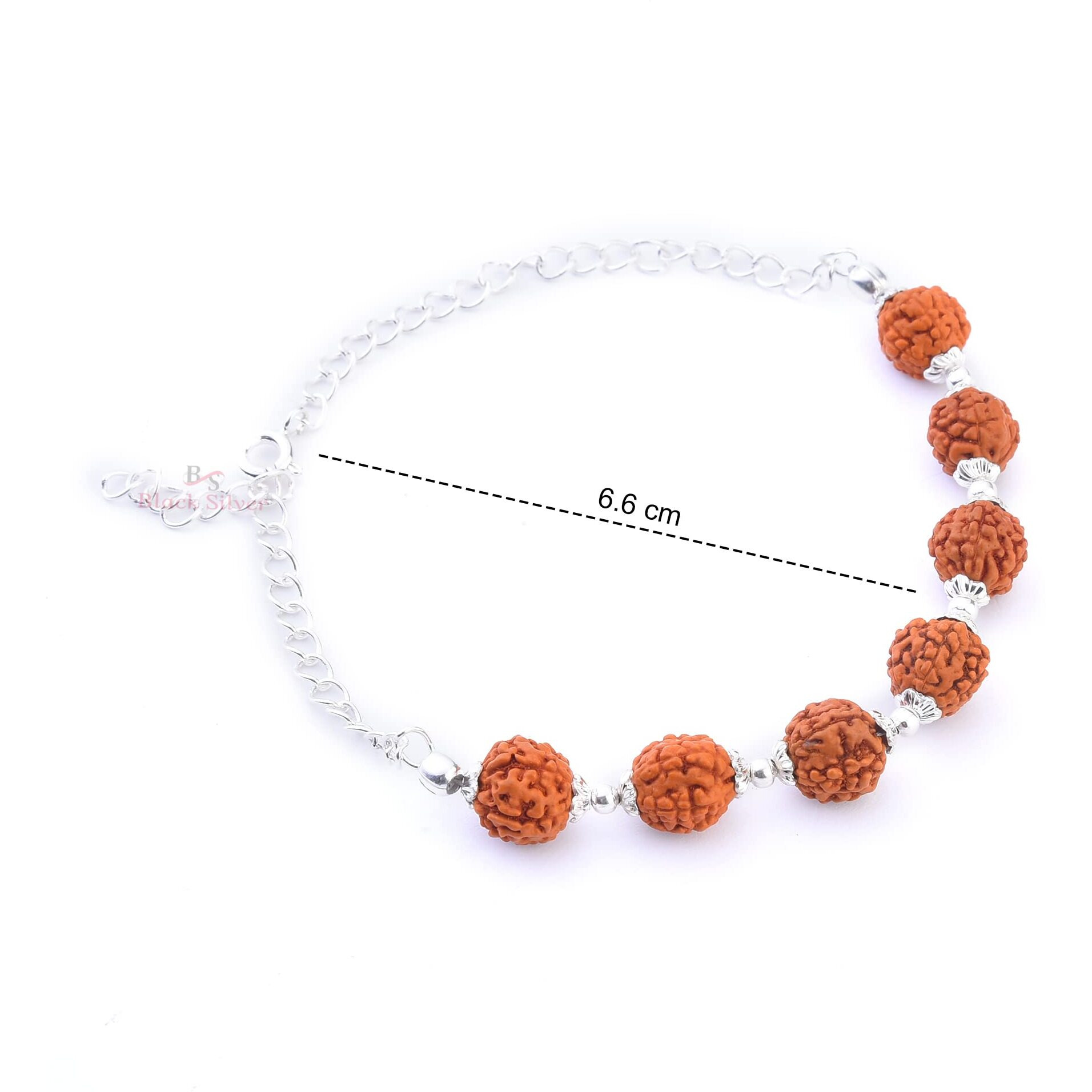 Black Silver Seven Rudraksha Pure 925 Sterling Silver Bracelet/Rakhi With Flower Caps For Boys, Girls, Men & Women | Traditional Rakshabandhan Rakhi For Brother & Bhabhi