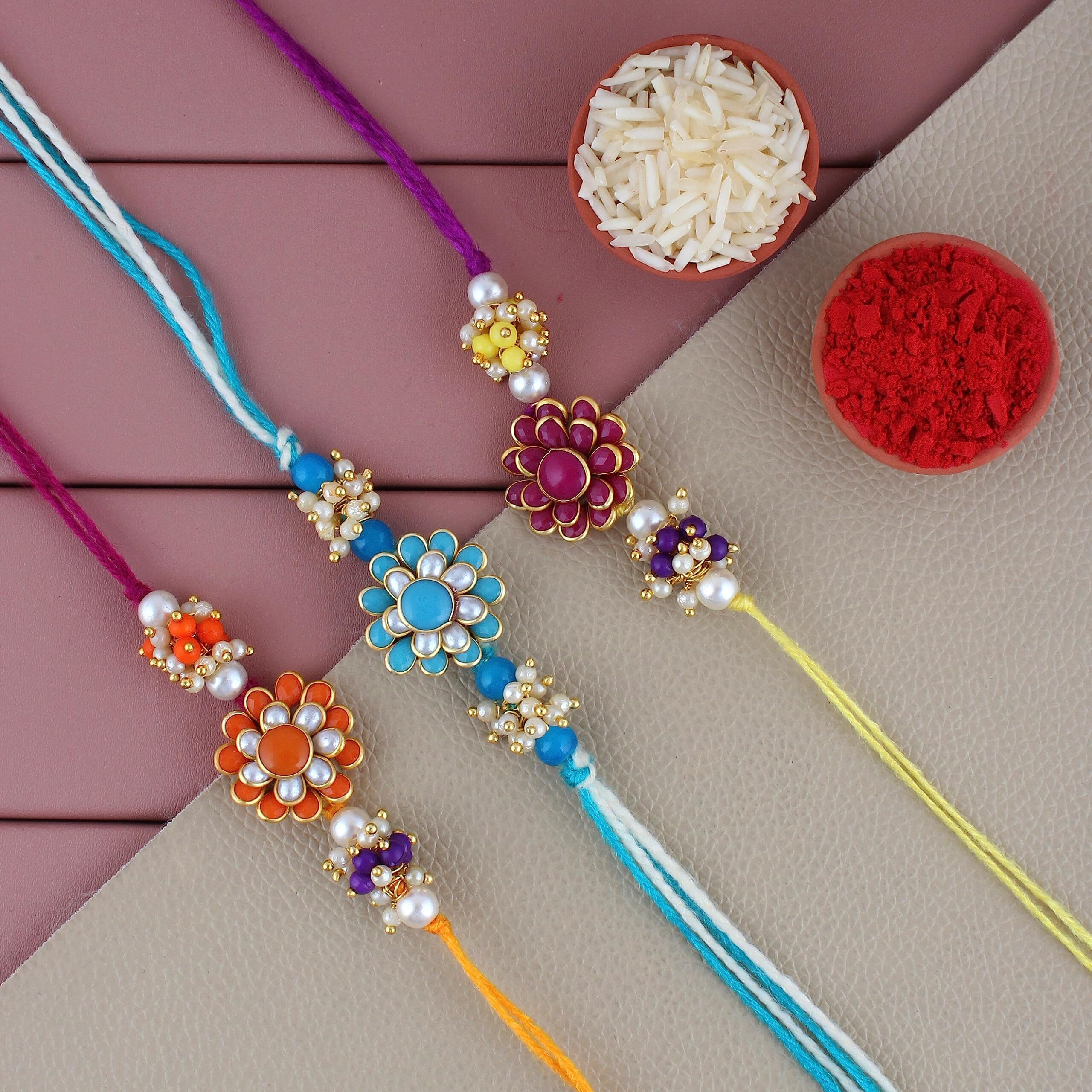 Lucky Jewellery Designer Fancy Rakhi Set For Men Dulara Bhai/Caring Wala Bhai/Slogan Red Thread Rakhi Combo For Brother/Bhaiya/Bhabhi (Pack Of 4) Rakshabandan Multicolor Rakhee Rakshasutra