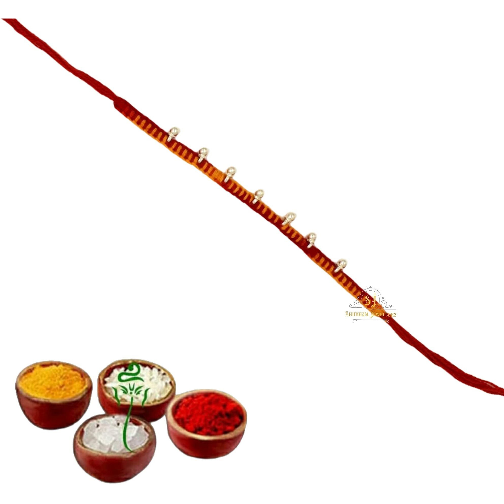 Nuzzrii Pure 925 Sterling Silver Rakhi For Brother Charm Bracelet Raksha Bandhan With Pure Cotton Thread For Men, Boys, Kids Rakhis By Shubham Jewellers Ghunghru