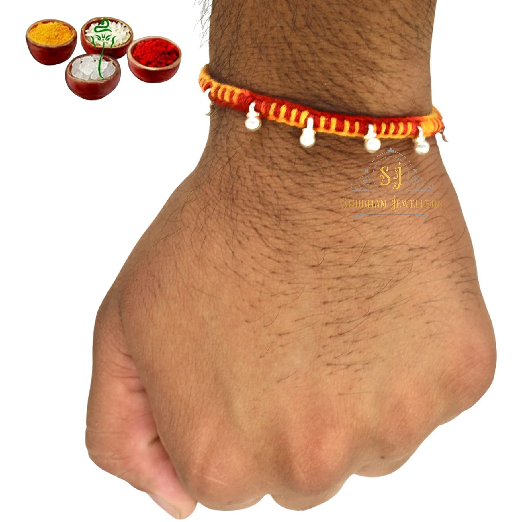 Nuzzrii Pure 925 Sterling Silver Rakhi For Brother Charm Bracelet Raksha Bandhan With Pure Cotton Thread For Men, Boys, Kids Rakhis By Shubham Jewellers Ghunghru