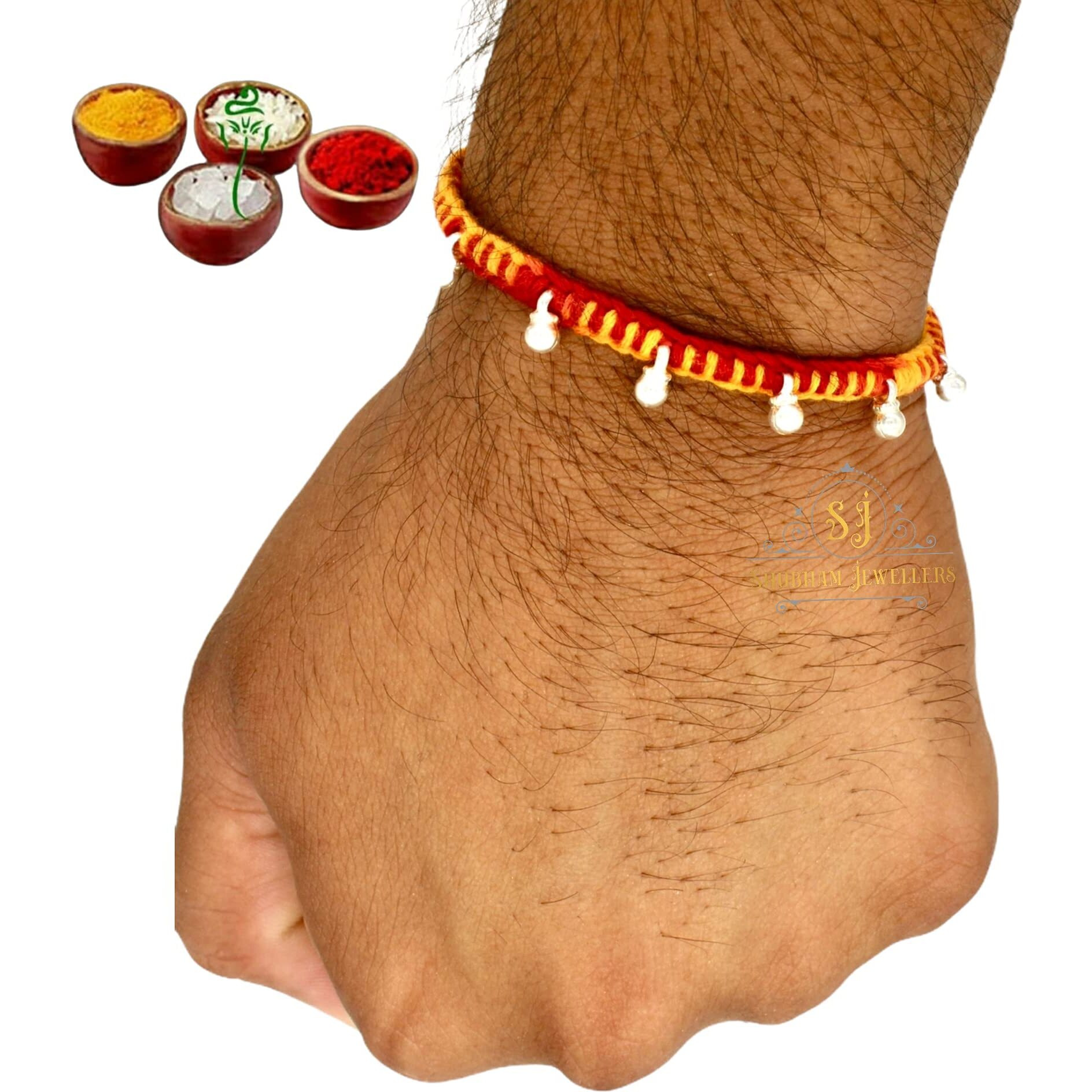 Nuzzrii Pure 925 Sterling Silver Rakhi For Brother Charm Bracelet Raksha Bandhan With Pure Cotton Thread For Men, Boys, Kids Rakhis By Shubham Jewellers Ghunghru