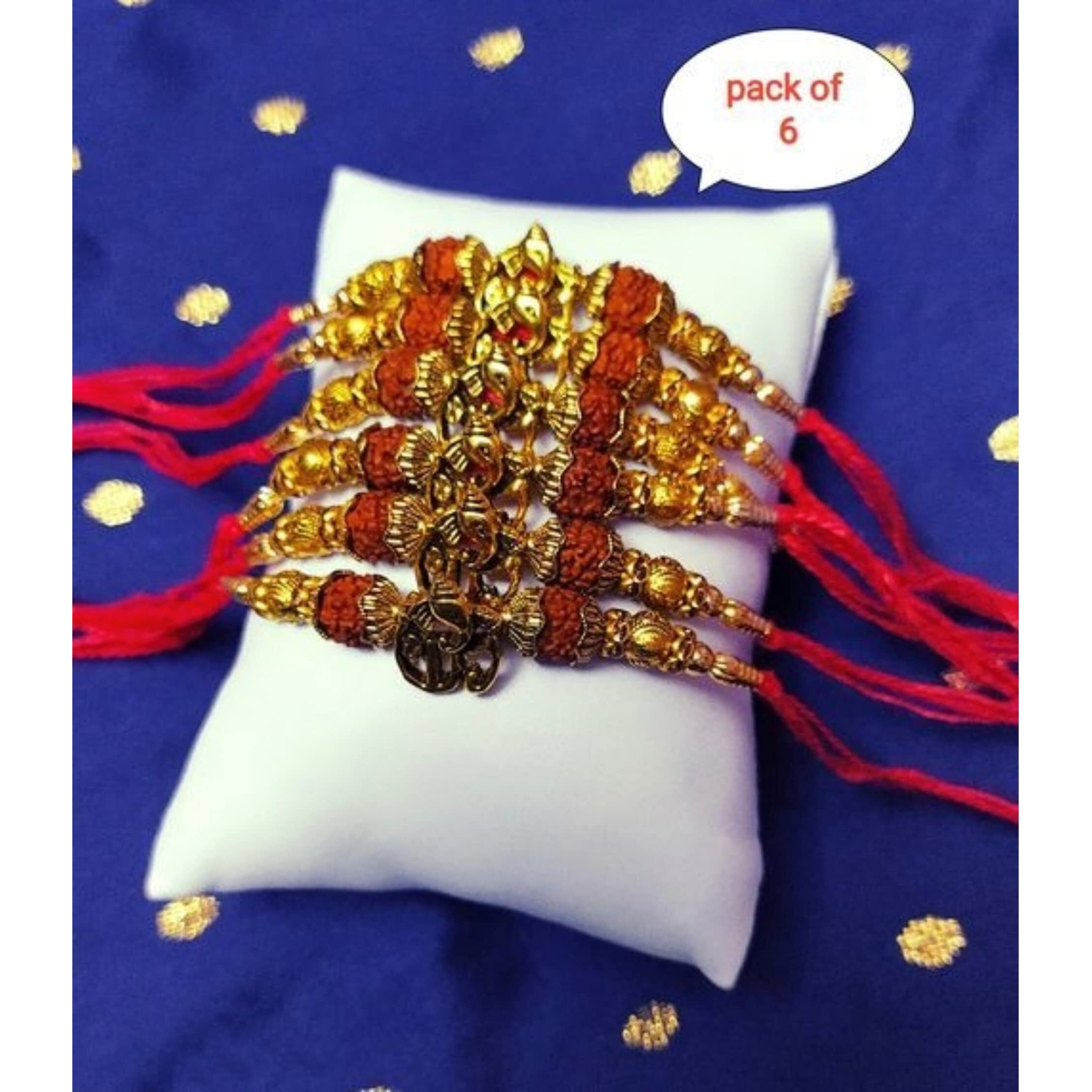 Untouched Set Of 6 Traditional Handmade Rudraksh With Ganeshji Designer Rakhi For Bhaiya - Perfect Rakhi For Brothers On Rakshabandhan Celebration (Ganesh5)
