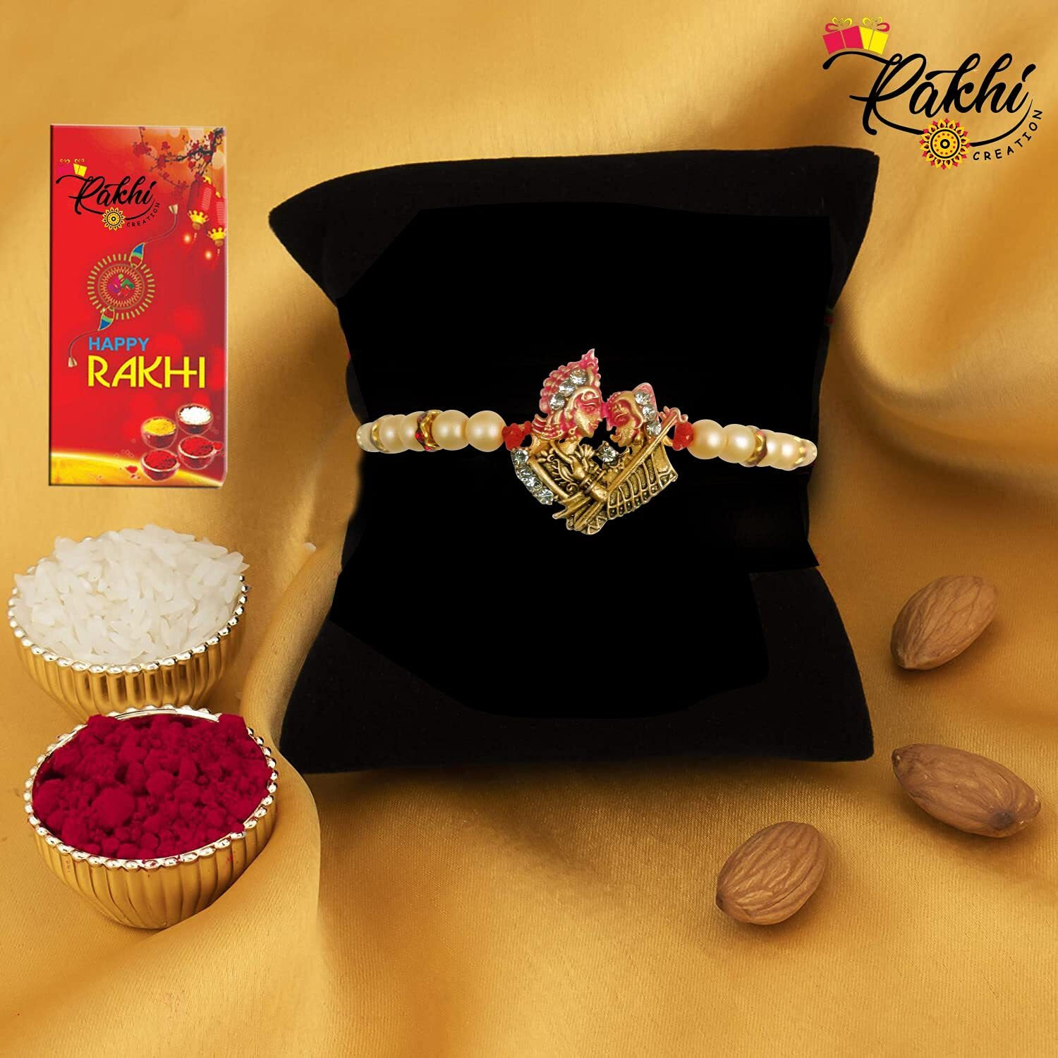 Case Creation Radha Krishna Ji Rakhi Kanha Ji Rakhi With Pearls Rakshabandhan Special Couple Rakhi For Cute Bro Bhabhi