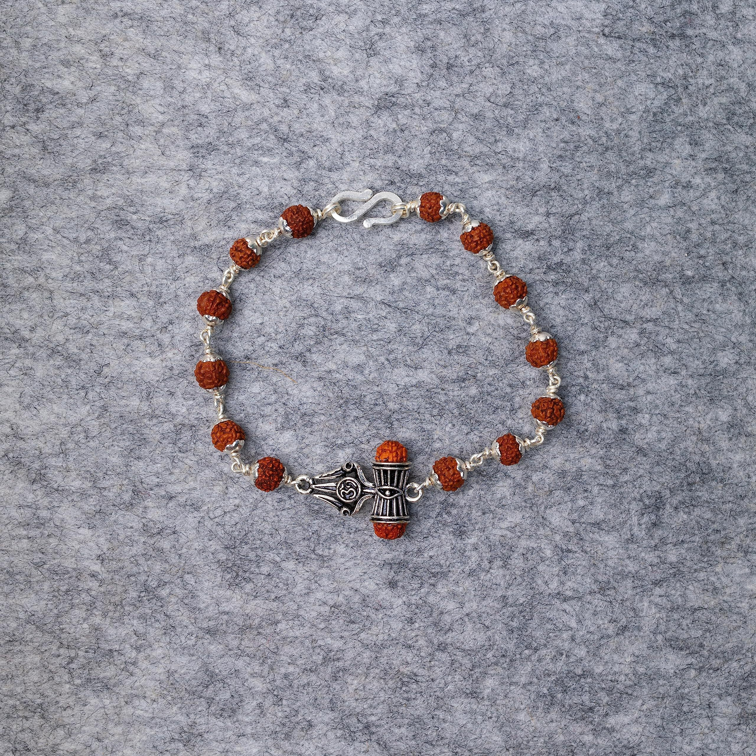 Hem Jewels Pure Silver Rudraksh Rakhi For Brother | Silver Bracelet For Boys And Men | Silver Bracelet Rakhi | Design Trishul With Third Eye Motif (Hj_Rkh51)